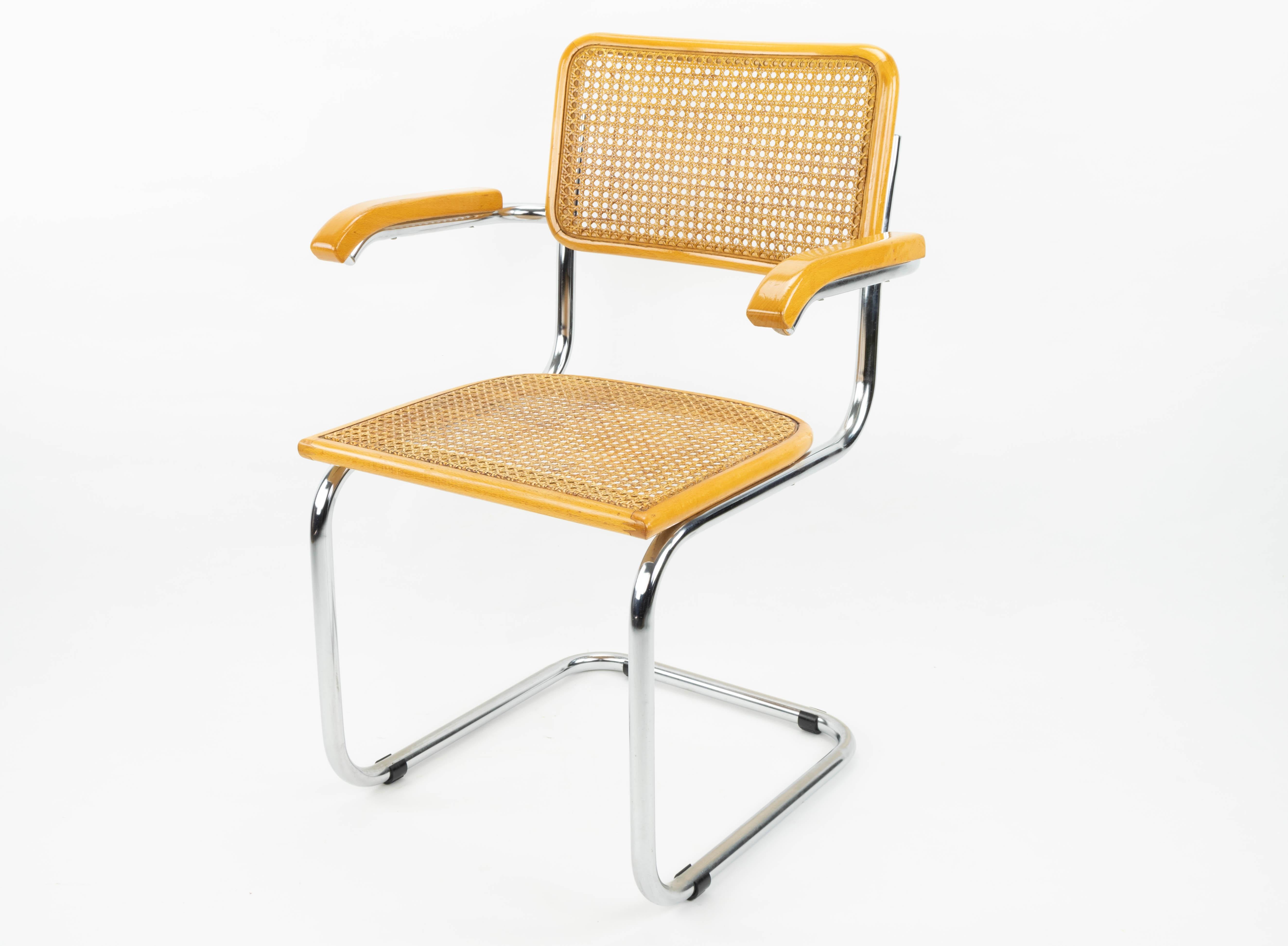 Mid-20th Century Mid-Century Modern Marcel Breuer Chrome and Golden Beech Cesca Chairs, Italy