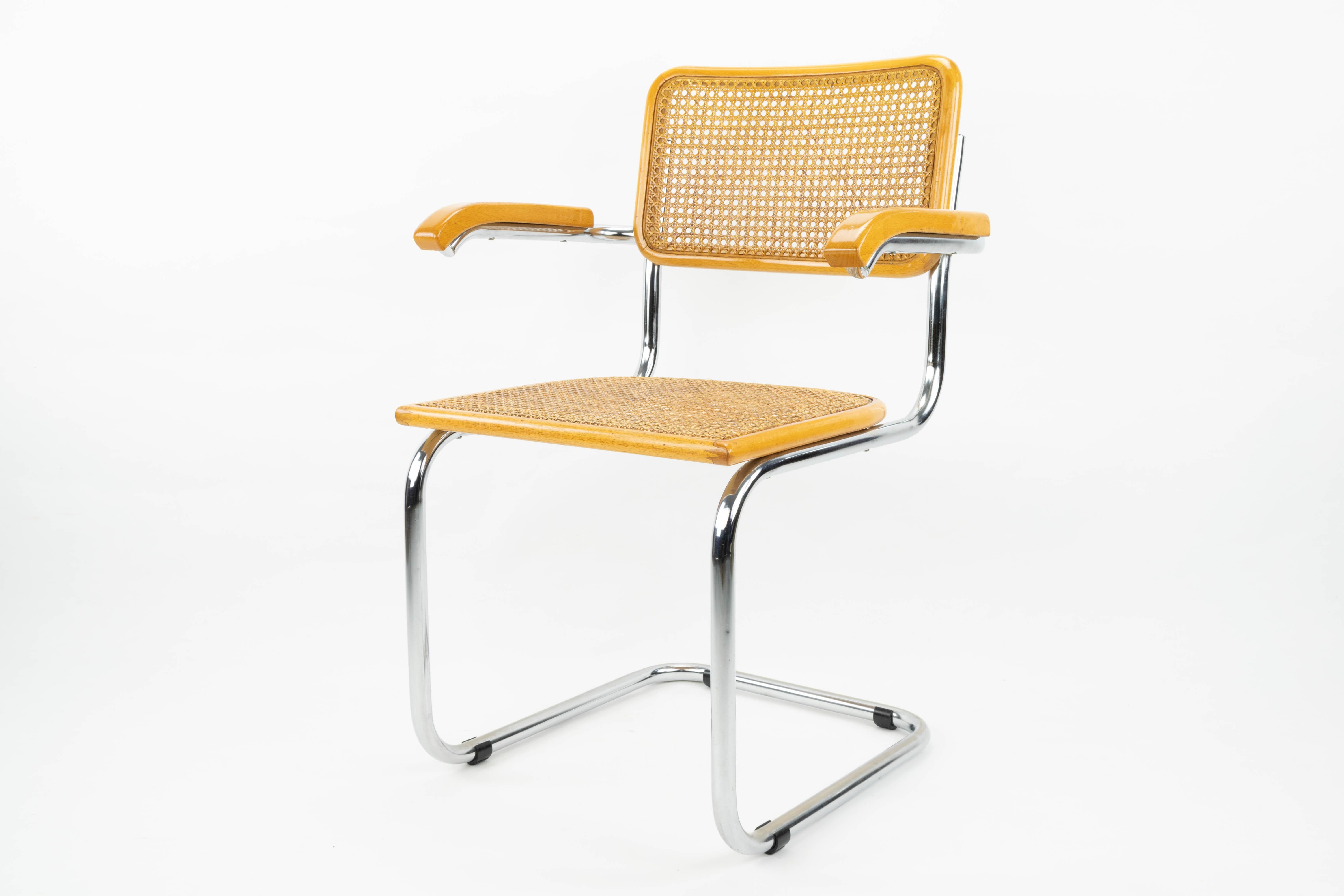 Steel Mid-Century Modern Marcel Breuer Chrome and Golden Beech Cesca Chairs, Italy