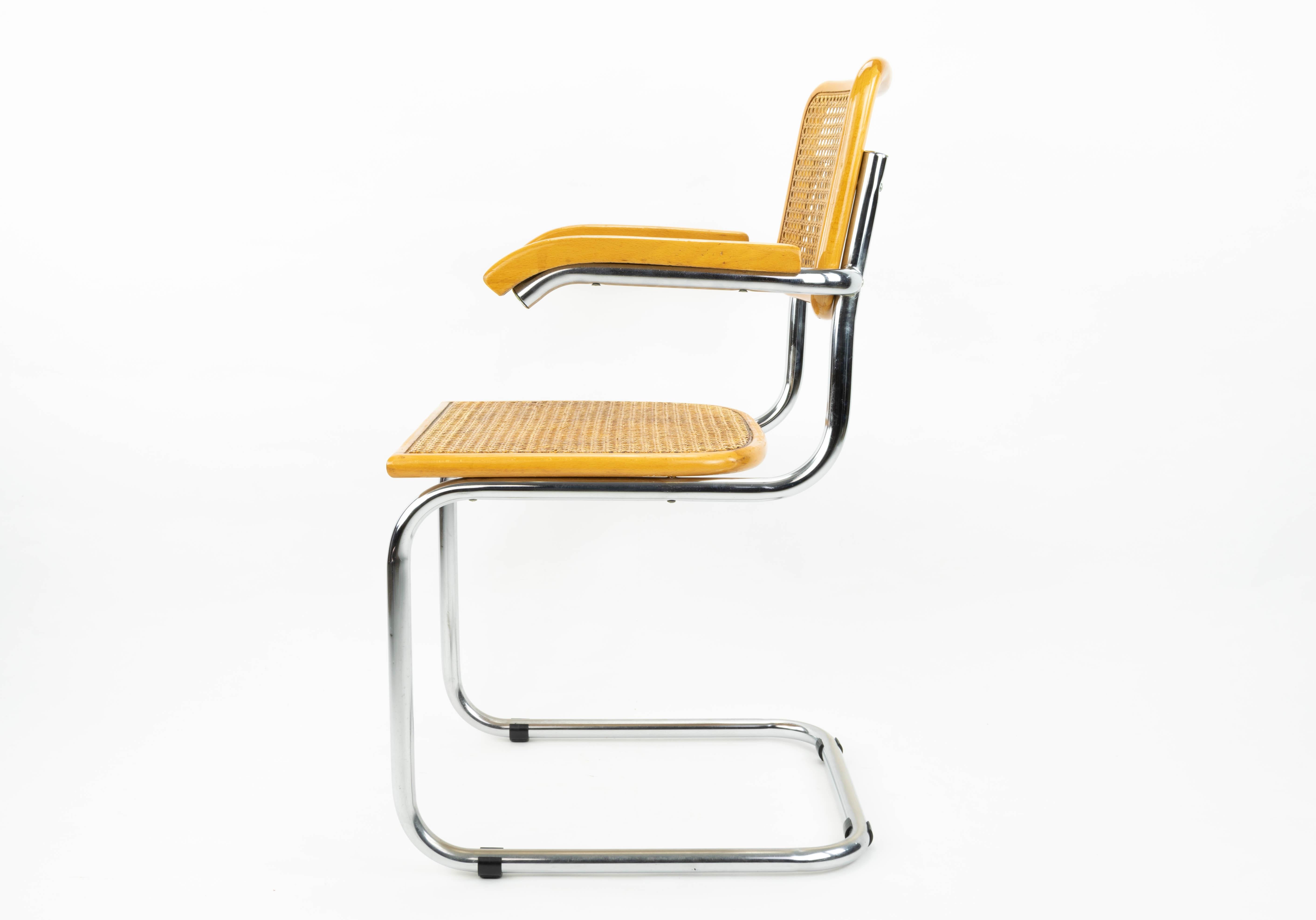 Mid-Century Modern Marcel Breuer Chrome and Golden Beech Cesca Chairs, Italy 1