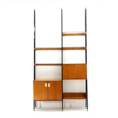 Mid-Century Modern Metal, Wood and Glass Wall Unit, 1950s