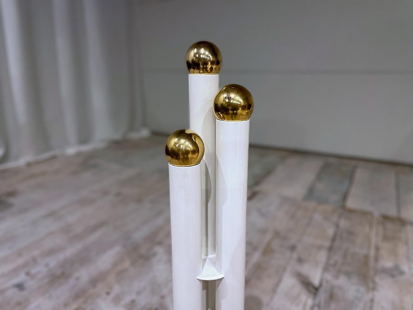 Italian Midcentury Modern Minimalistic Tower Brass & Steel Fireplace Tools, 1960s, Italy For Sale