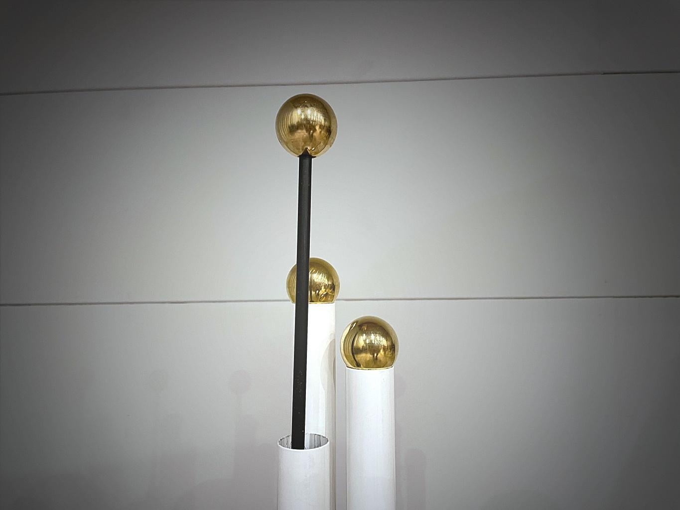 Lacquered Midcentury Modern Minimalistic Tower Brass & Steel Fireplace Tools, 1960s, Italy For Sale