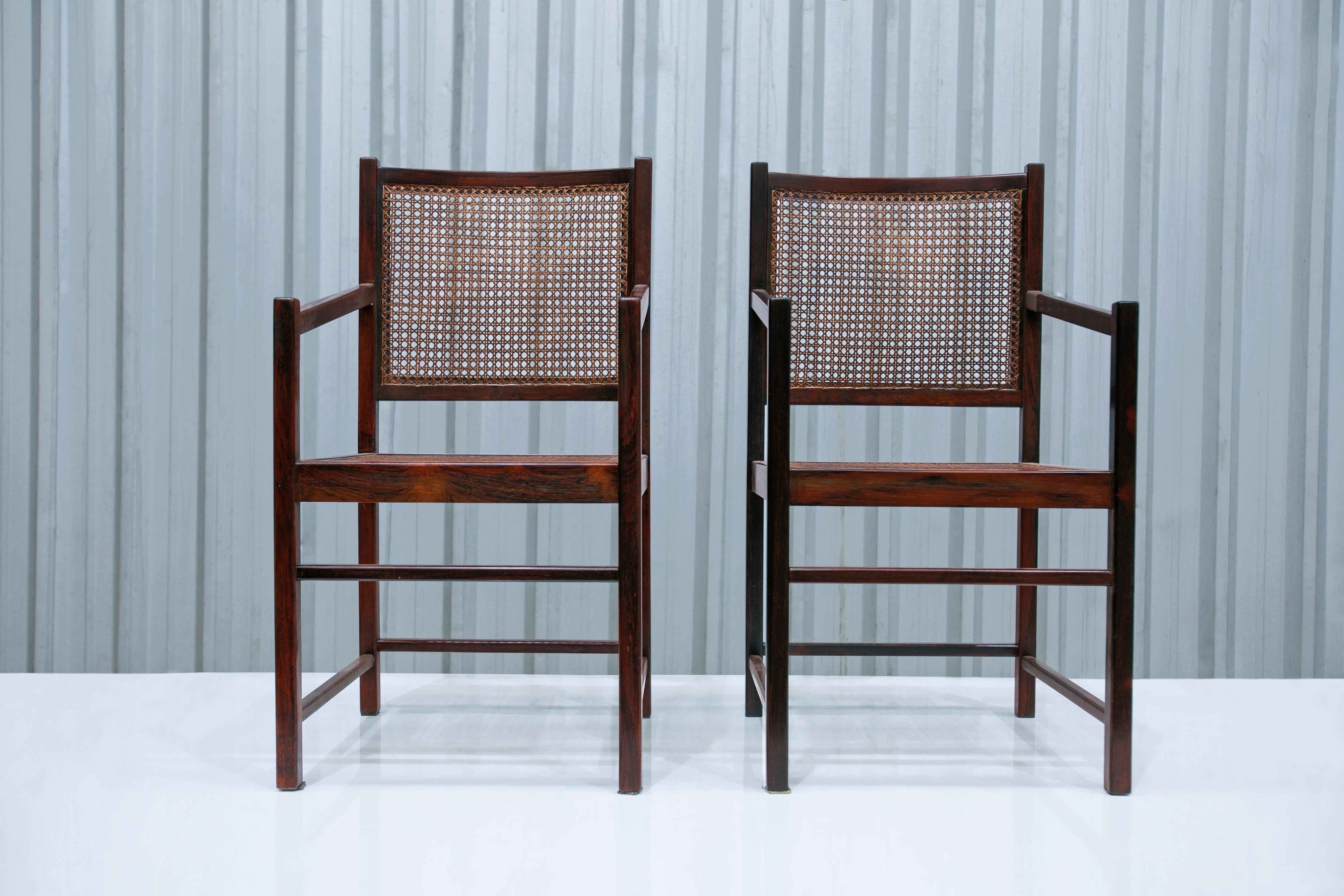 Mid-Century Modern Modern Armchair Pair in Hardwood & Cane, Brazil, 1960s In Good Condition For Sale In New York, NY