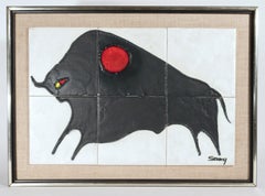 Midcentury Modern Modernist Tile Picture of a Bull by Harris G. Strong