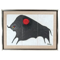 Midcentury Modern Modernist Tile Picture of a Bull by Harris G. Strong