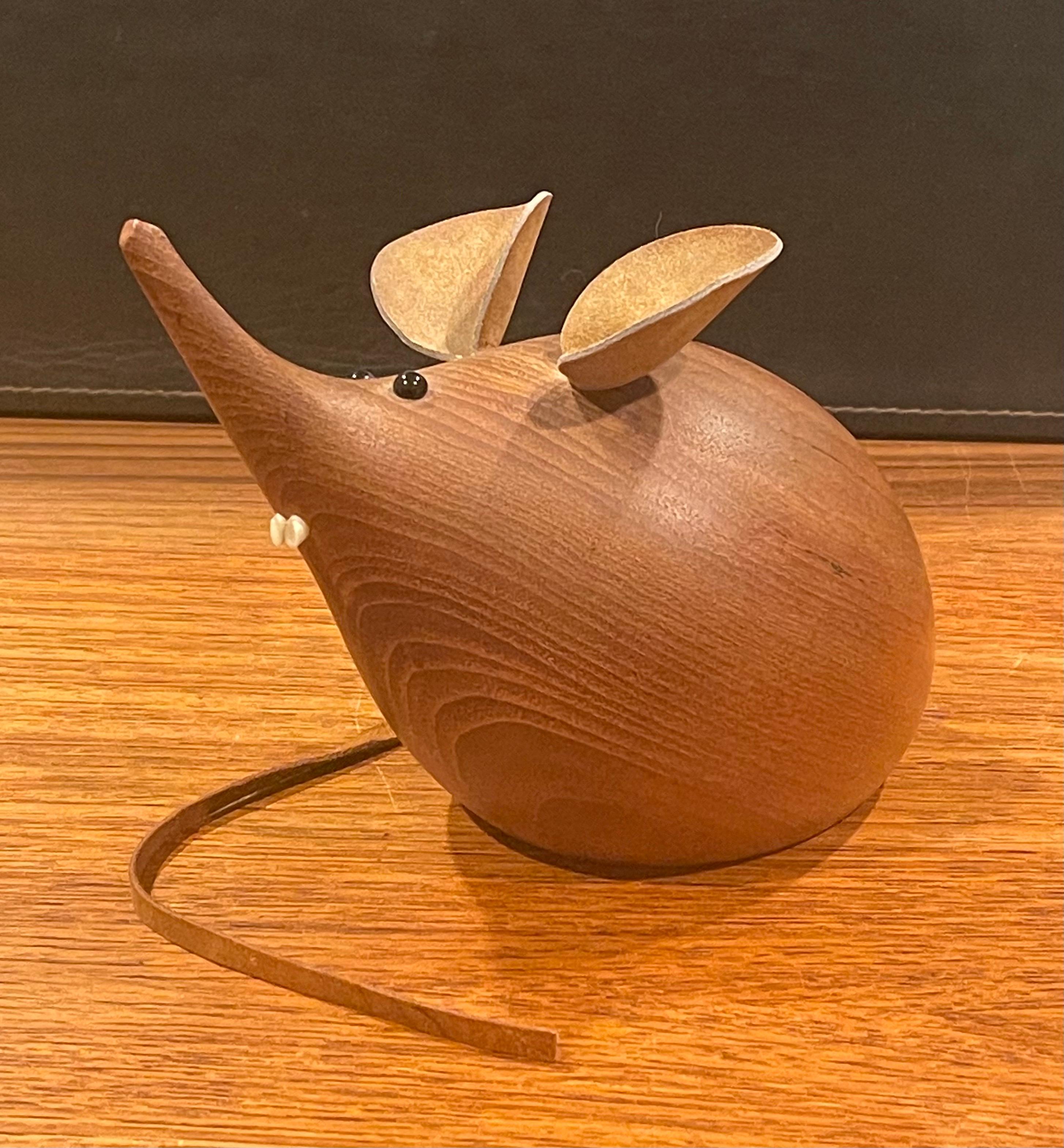 Danish Midcentury Modern Mouse Carving / Sculpture in Teak by H&F of Denmark For Sale