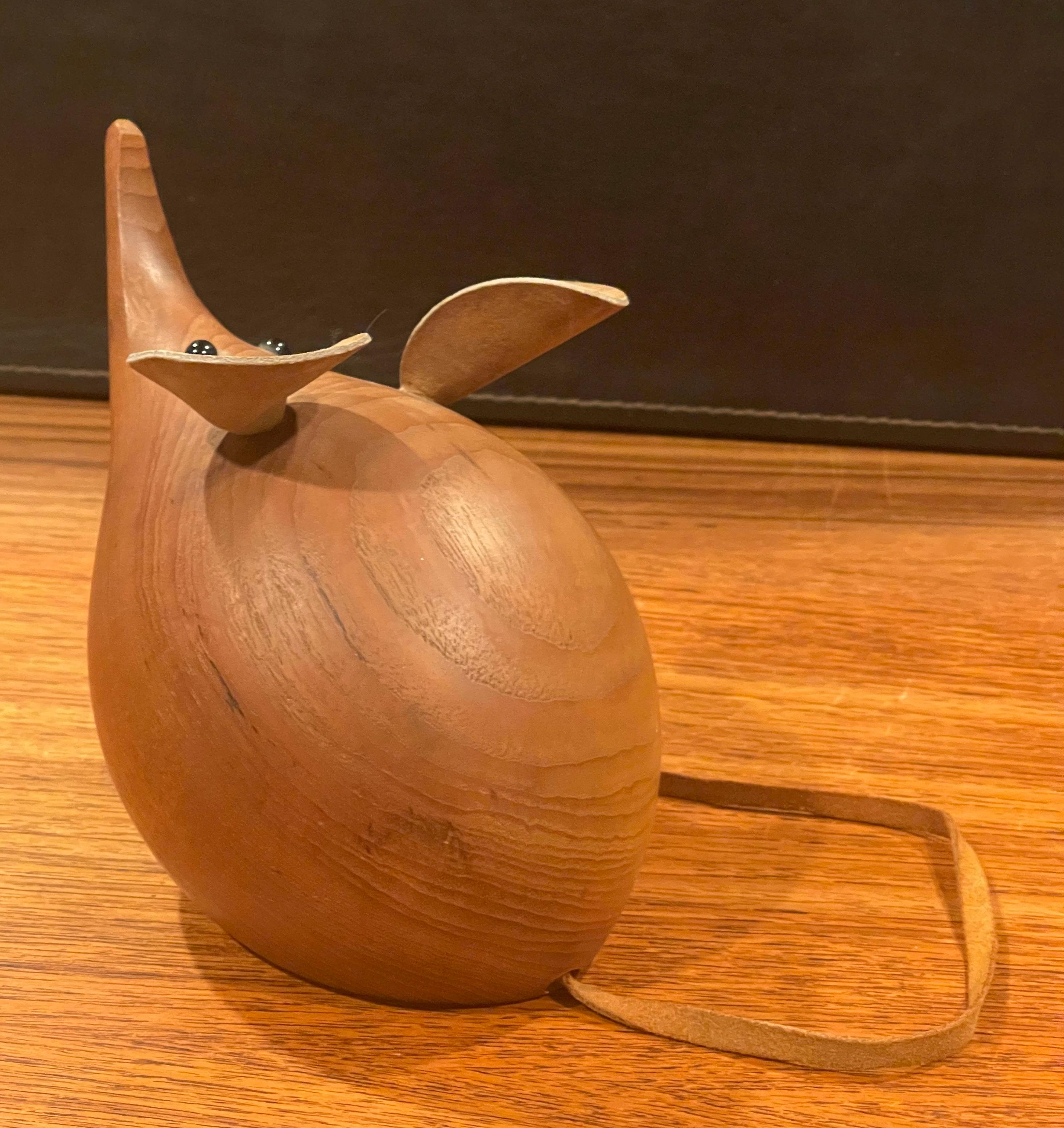 Hand-Carved Midcentury Modern Mouse Carving / Sculpture in Teak by H&F of Denmark For Sale