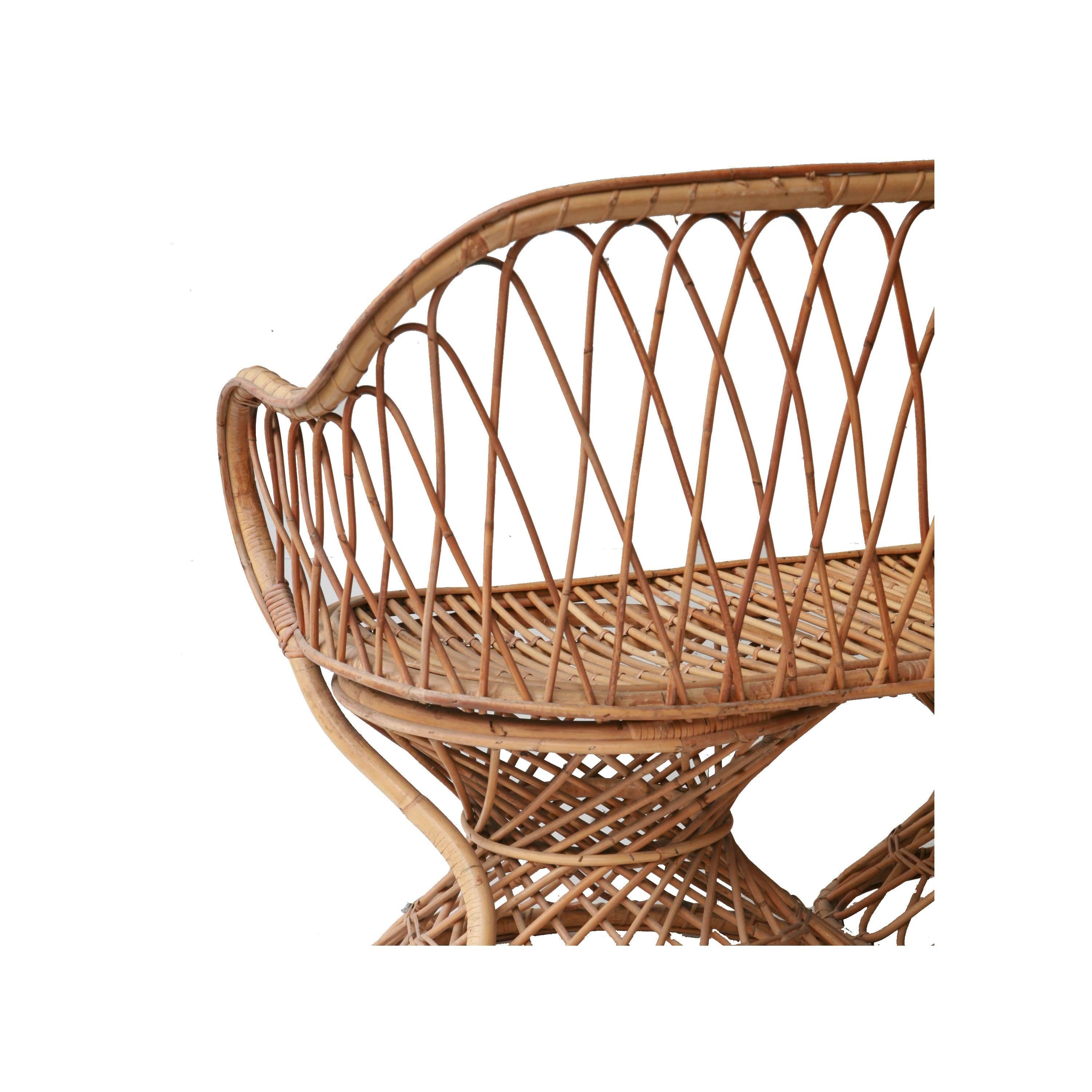 Mid-20th Century Midcentury Modern Multicolor Rattan Italian Bench to Rattan, Italy, 1950