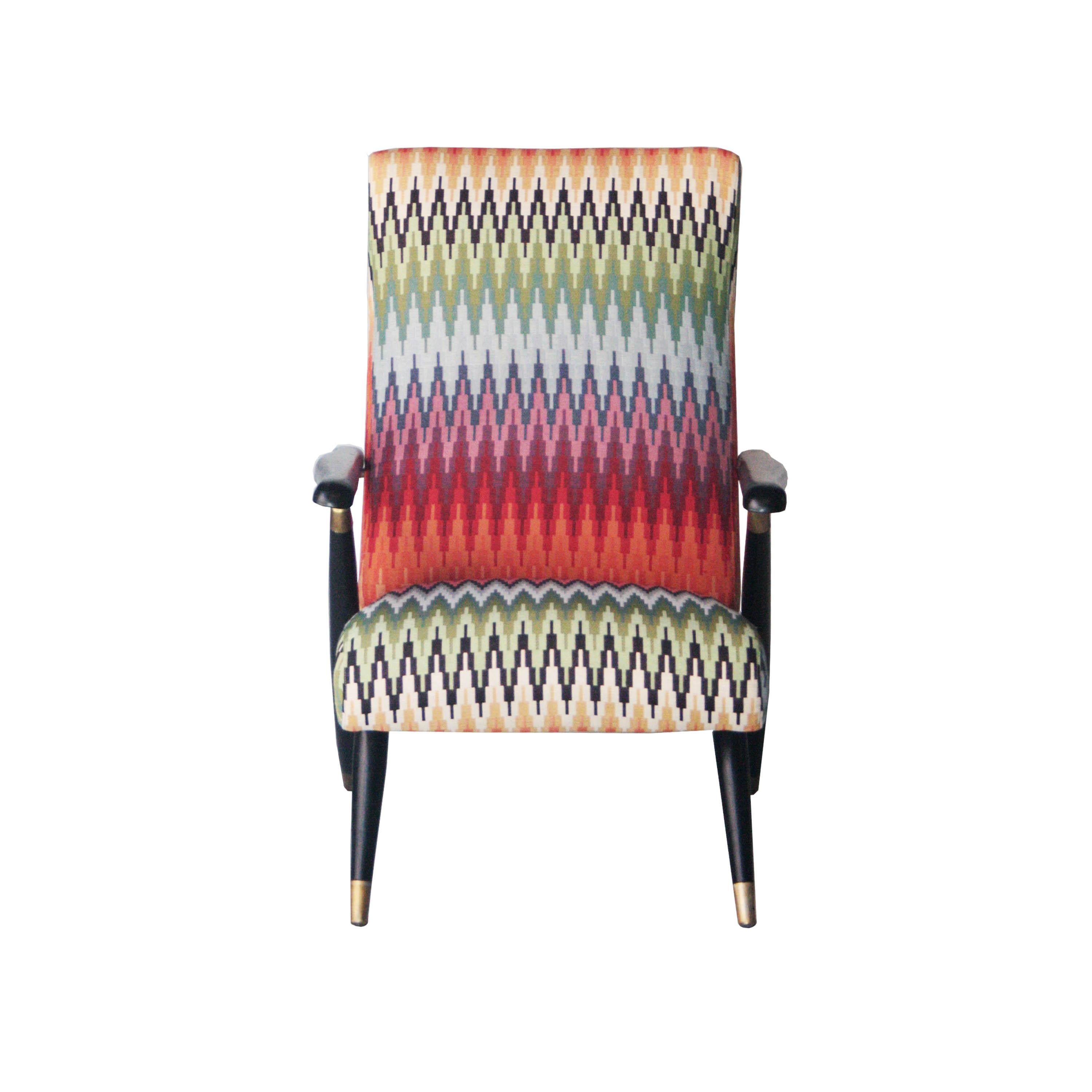 Mid-Century Modern Multicolored Black Italian Armchair with Footrest Italy, 1950 In Good Condition In Madrid, ES