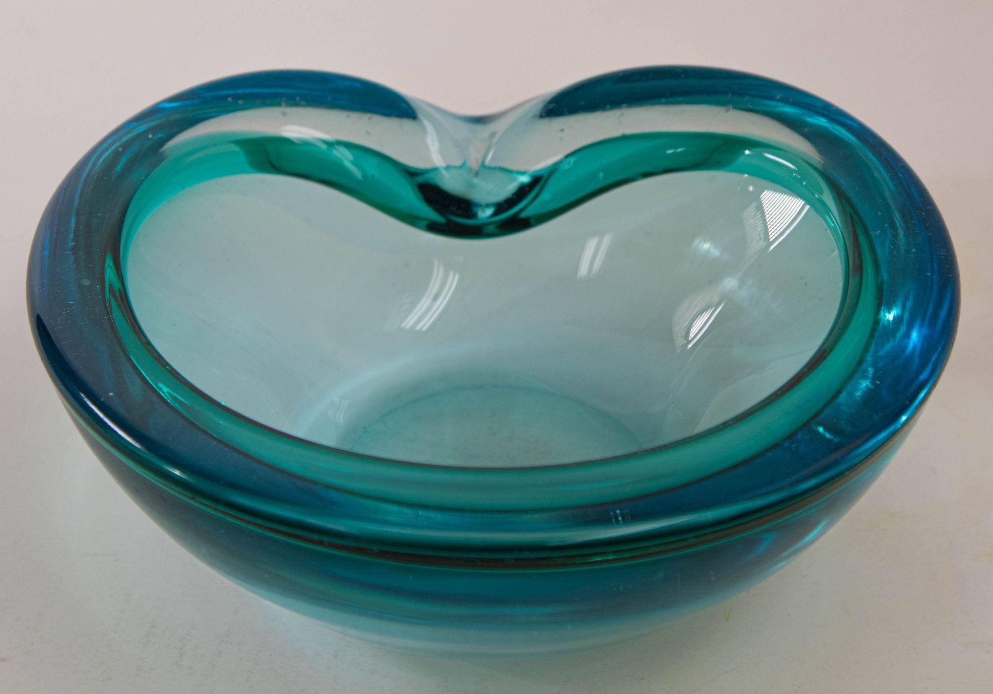 Italian Mid-Century Modern Murano Blue Glass Decorative Bowl Ashtray, 1970s