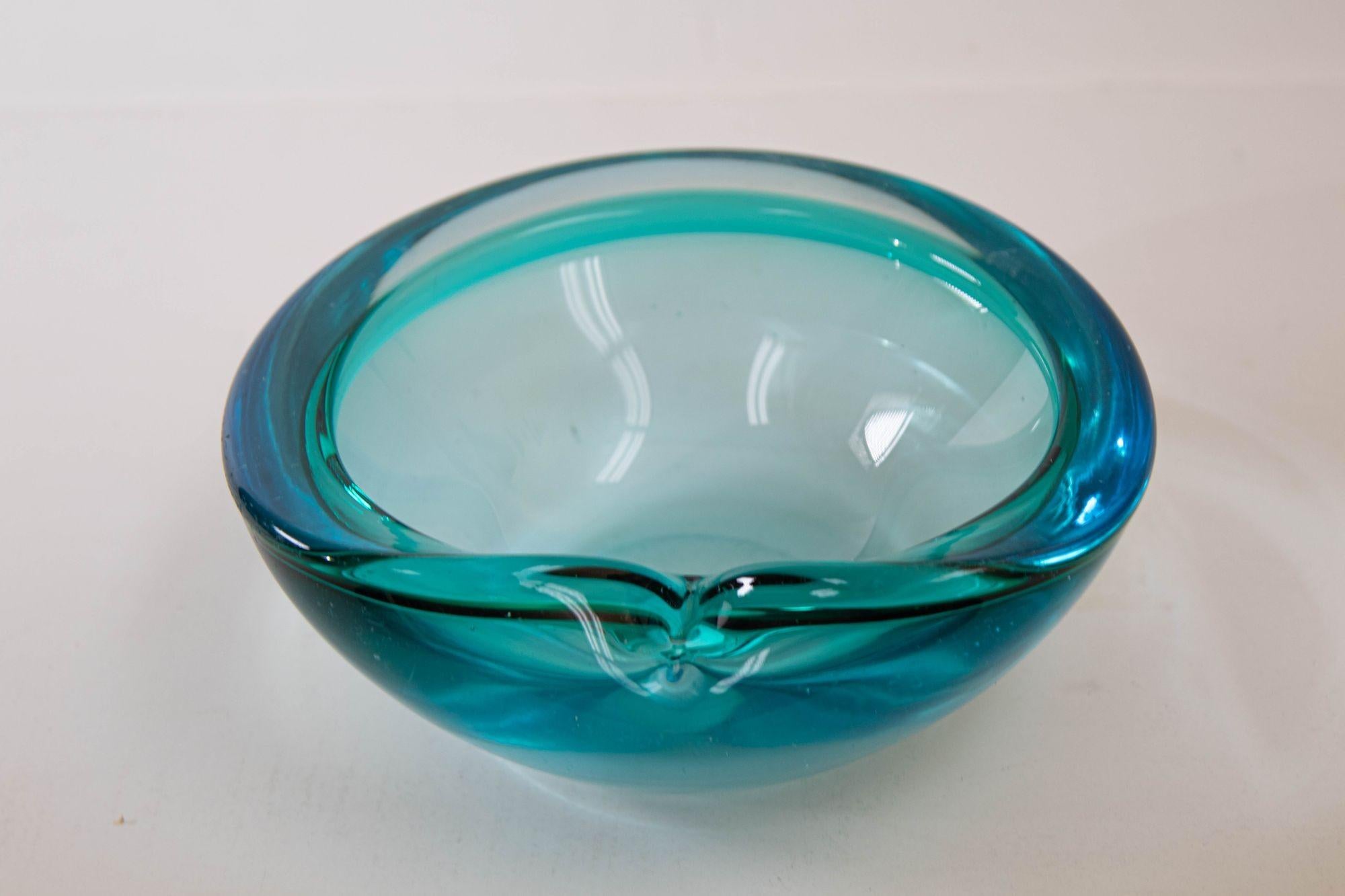 Hand-Crafted Mid-Century Modern Murano Blue Glass Decorative Bowl Ashtray, 1970s