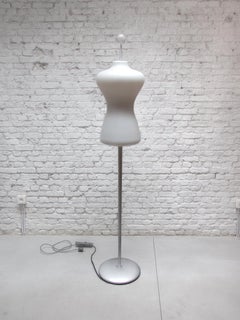 Midcentury Modern Murano Due Opaline Glass Shade Floor Lamp, 1980s