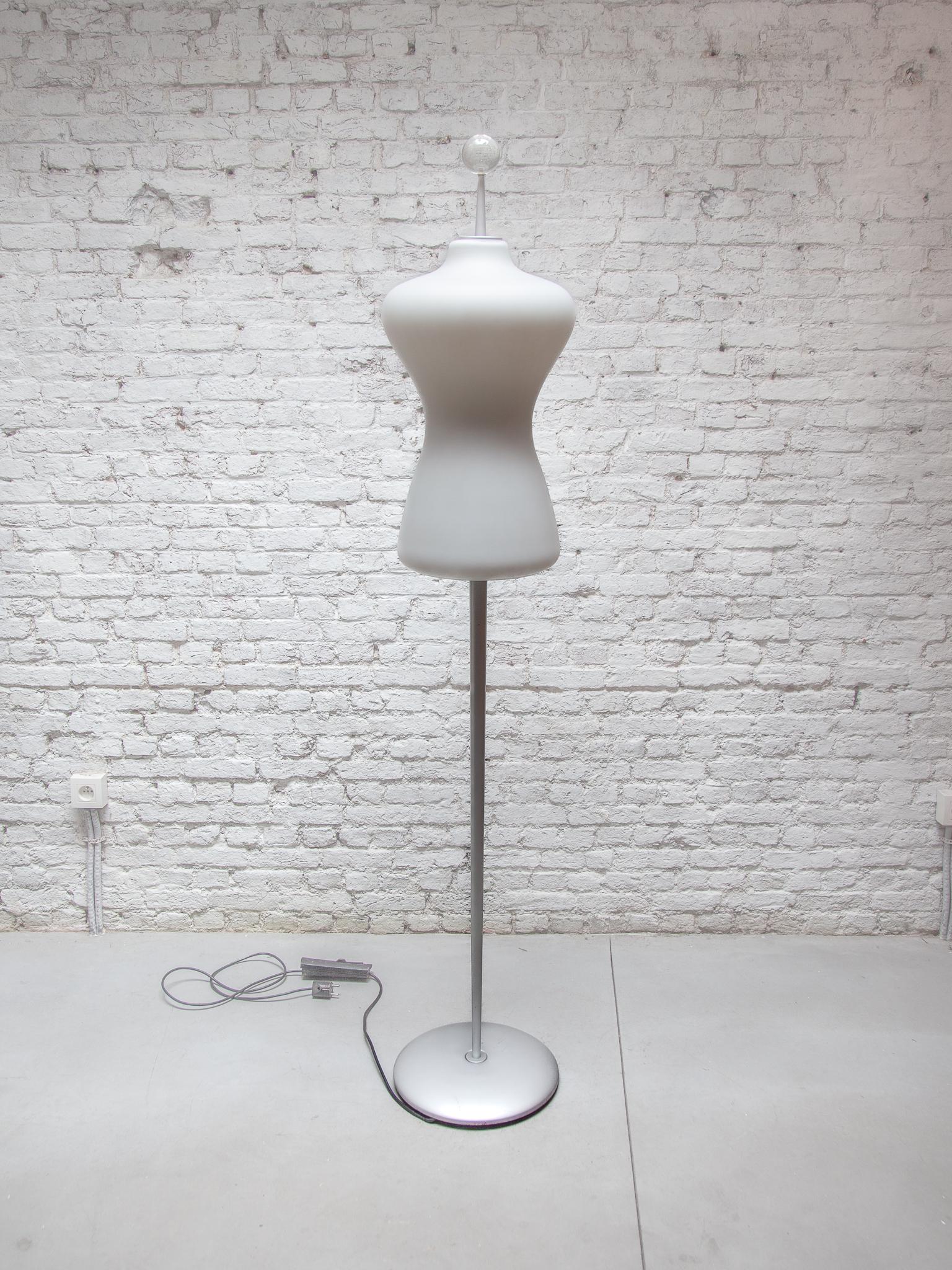 Mid-Century Modern Midcentury Modern Murano Due Opaline Glass Shade Floor Lamp, 1980s For Sale