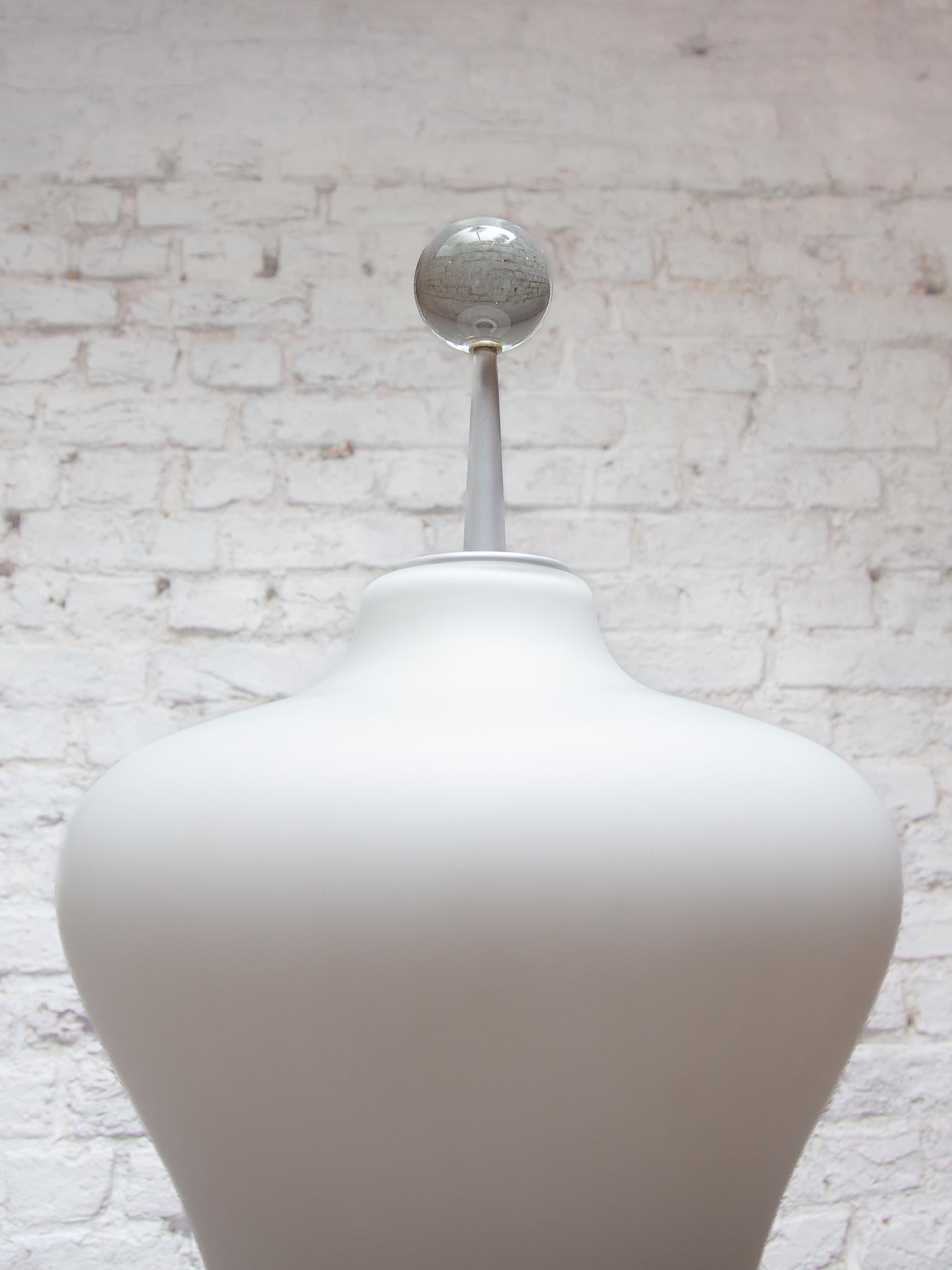 Metal Midcentury Modern Murano Due Opaline Glass Shade Floor Lamp, 1980s For Sale