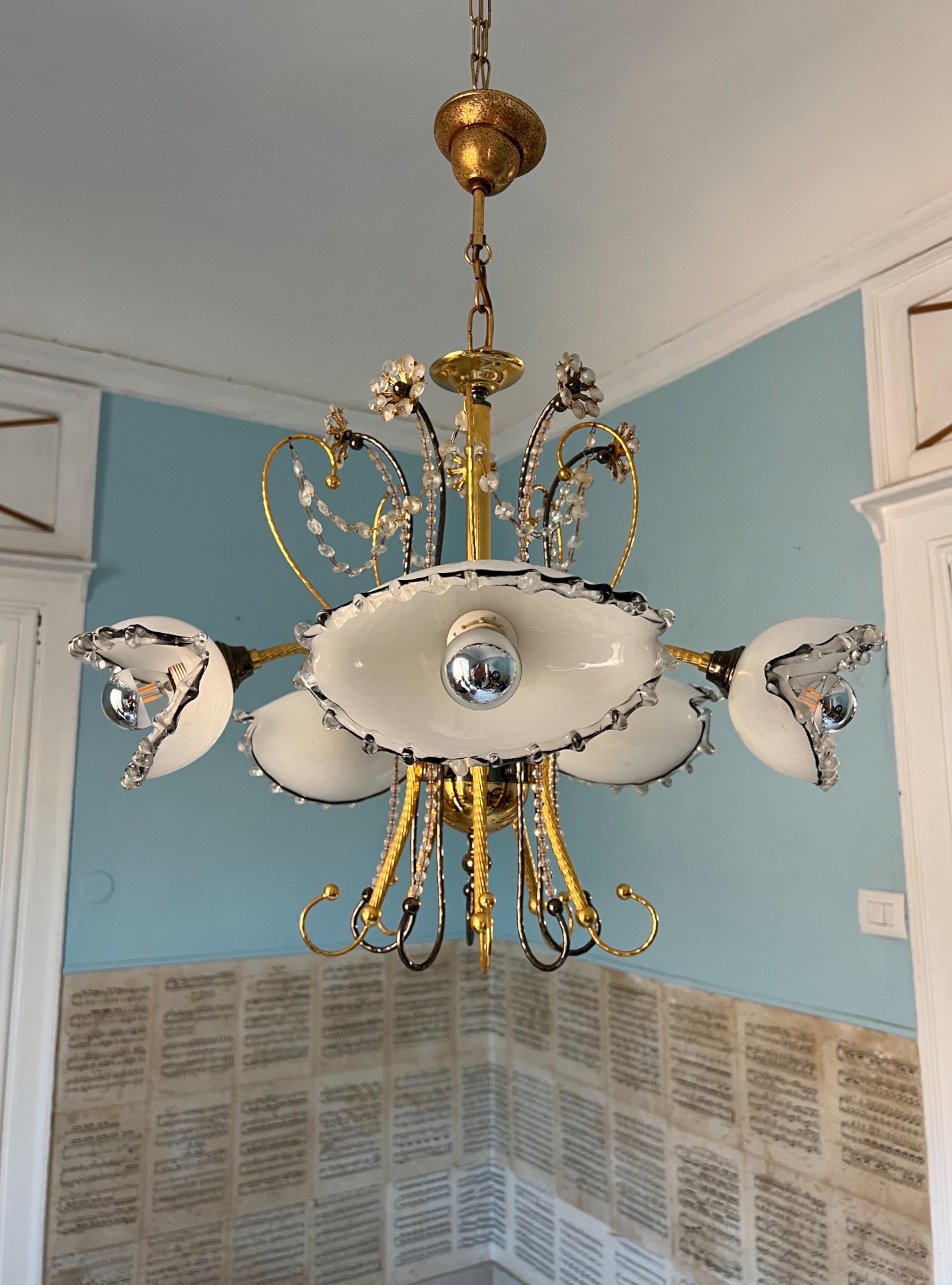 Metallo Lampadario in vetro di Murano della metà del secolo scorso 1980 in vendita