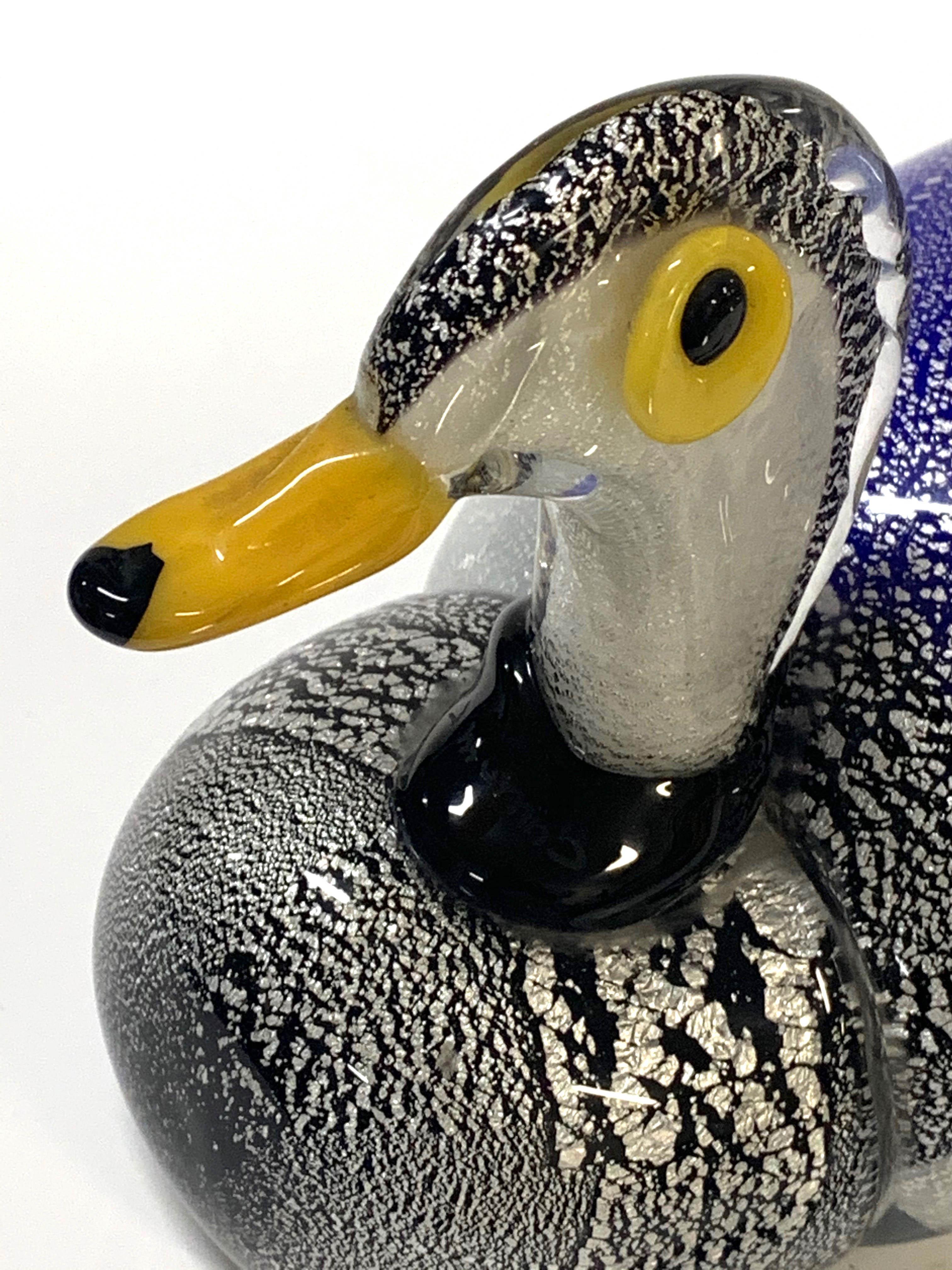 Mid-Century Modern Murano Glass Italian Duck Sculpture with Silver Dots, 1970s 2