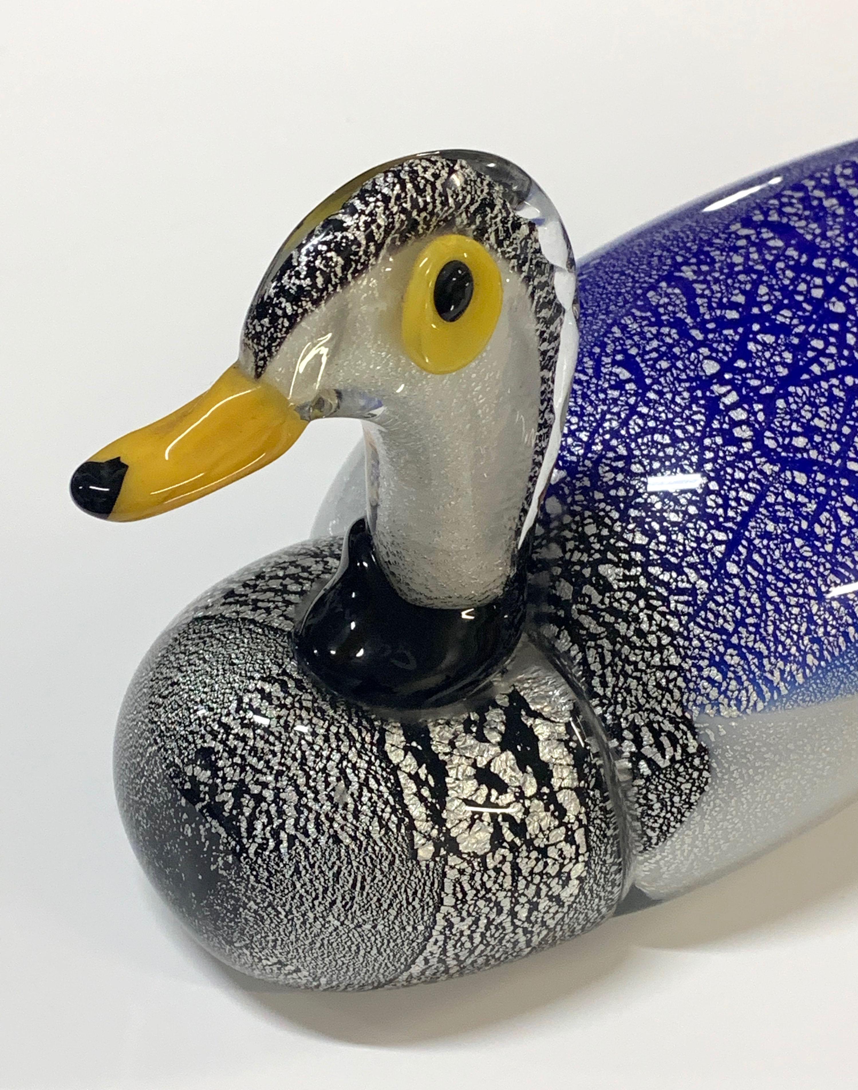 Mid-Century Modern Murano Glass Italian Duck Sculpture with Silver Dots, 1970s 4