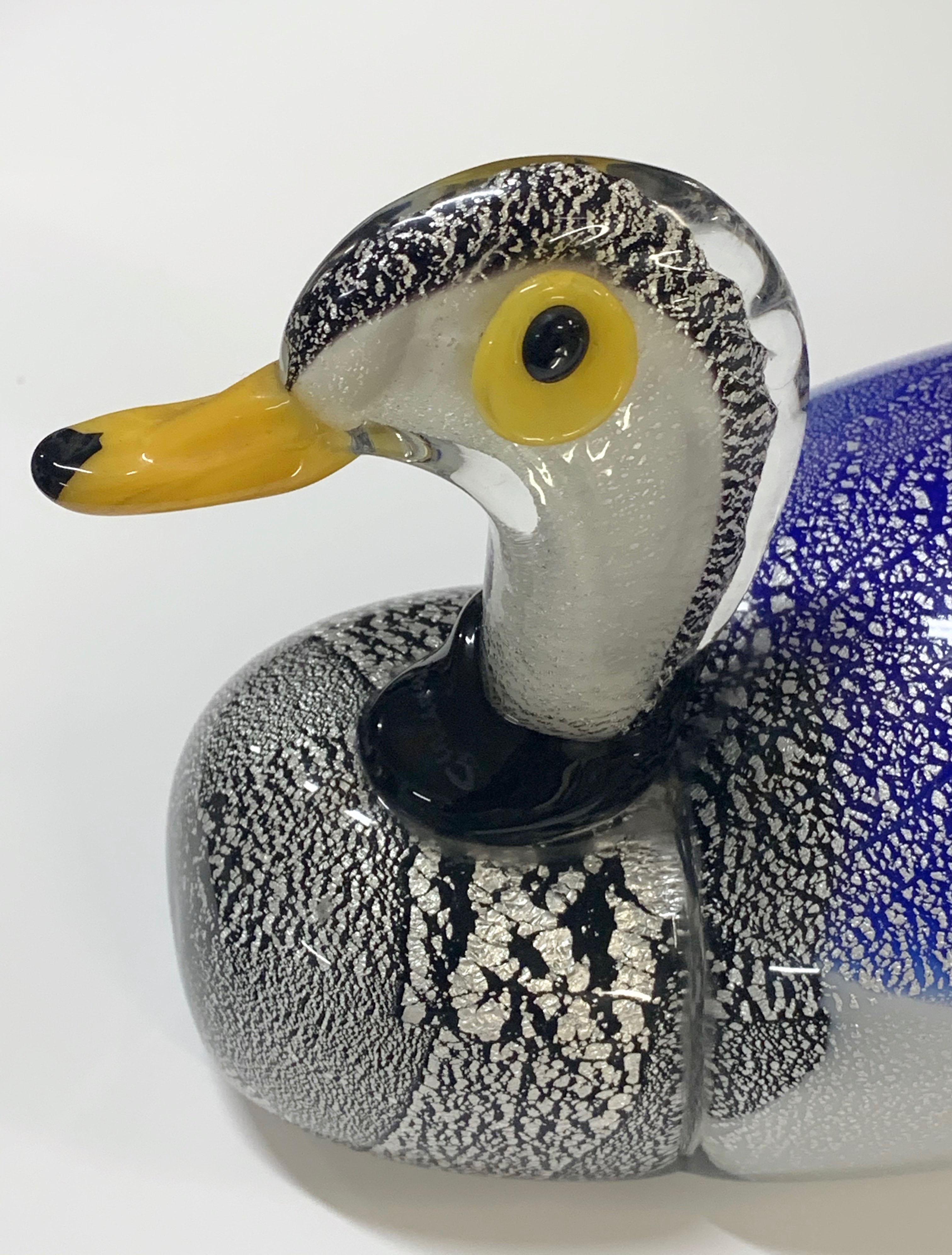 Mid-Century Modern Murano Glass Italian Duck Sculpture with Silver Dots, 1970s 4