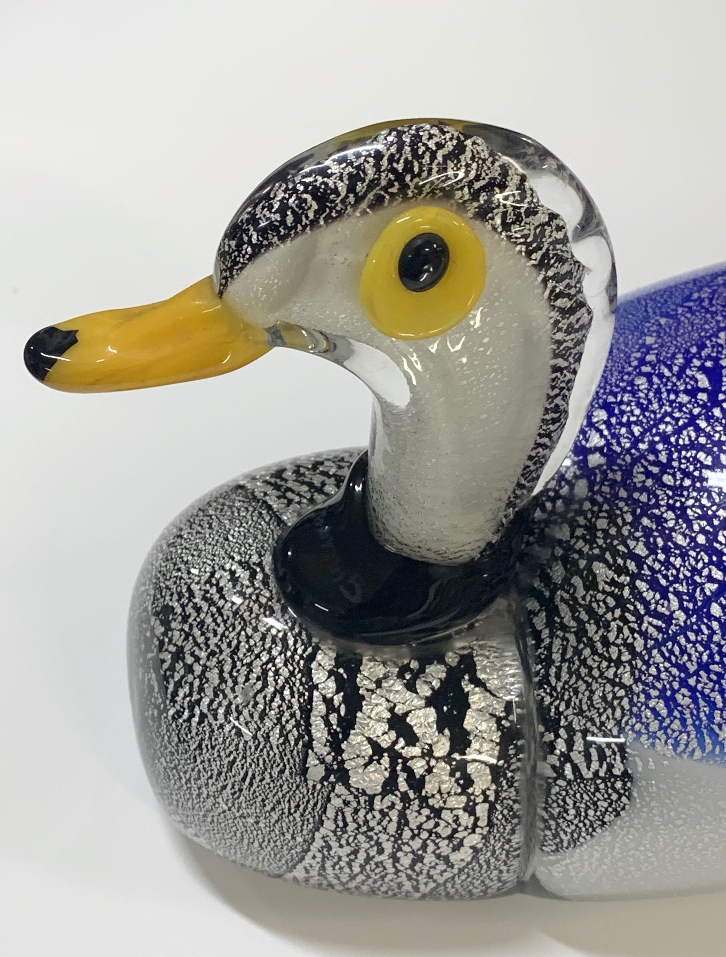 Mid-Century Modern Murano Glass Italian Duck Sculpture with Silver Dots, 1970s 5