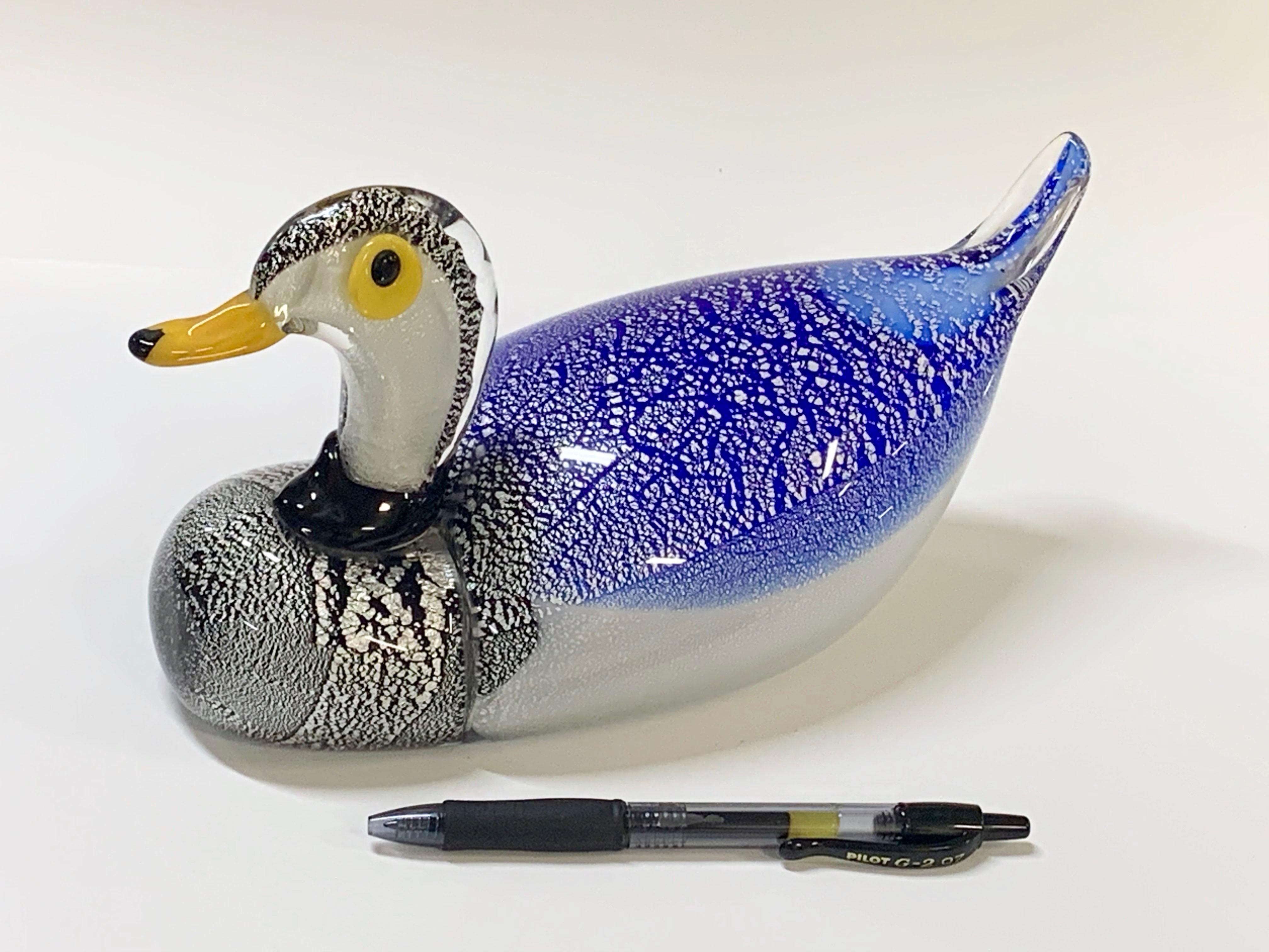 Mid-Century Modern Murano Glass Italian Duck Sculpture with Silver Dots, 1970s 5
