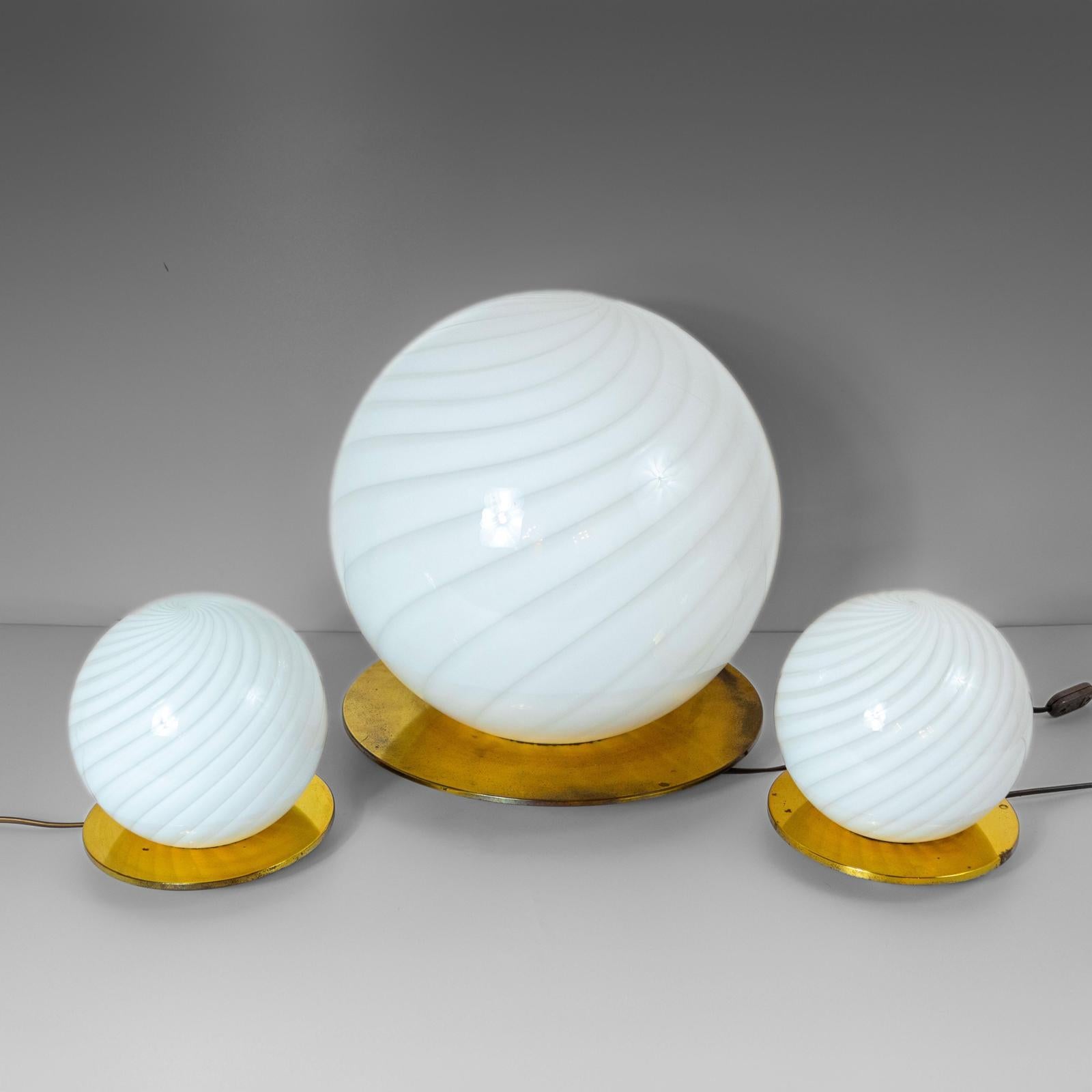 Italian MidCentury Modern Murano Table Lamps in the Style of Venini, Italy, Set of Three