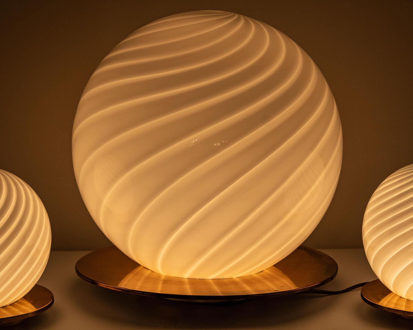 Late 20th Century MidCentury Modern Murano Table Lamps in the Style of Venini, Italy, Set of Three