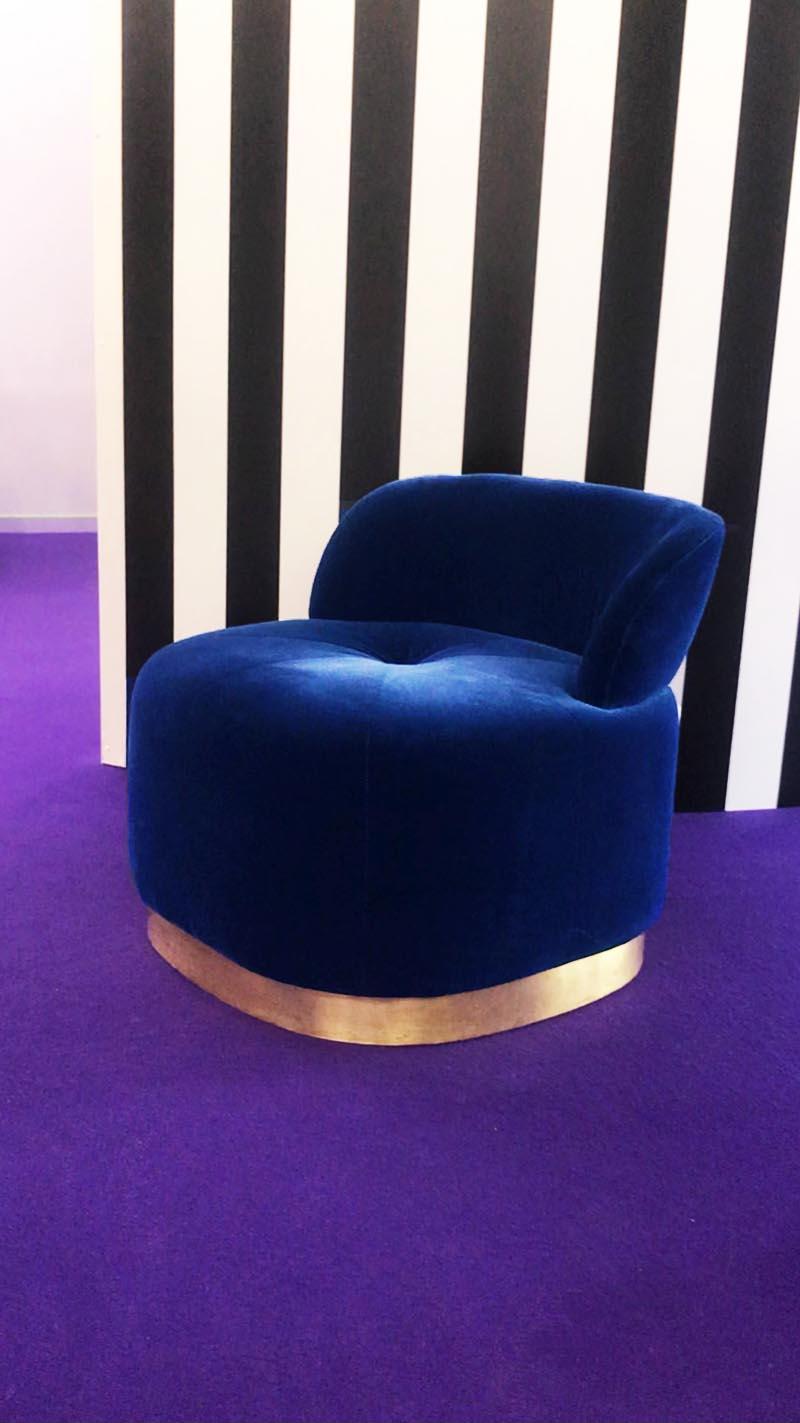 Midcentury Modern Navy Velvet and Brass Majestic Chair Handcrafted and Custom For Sale 4