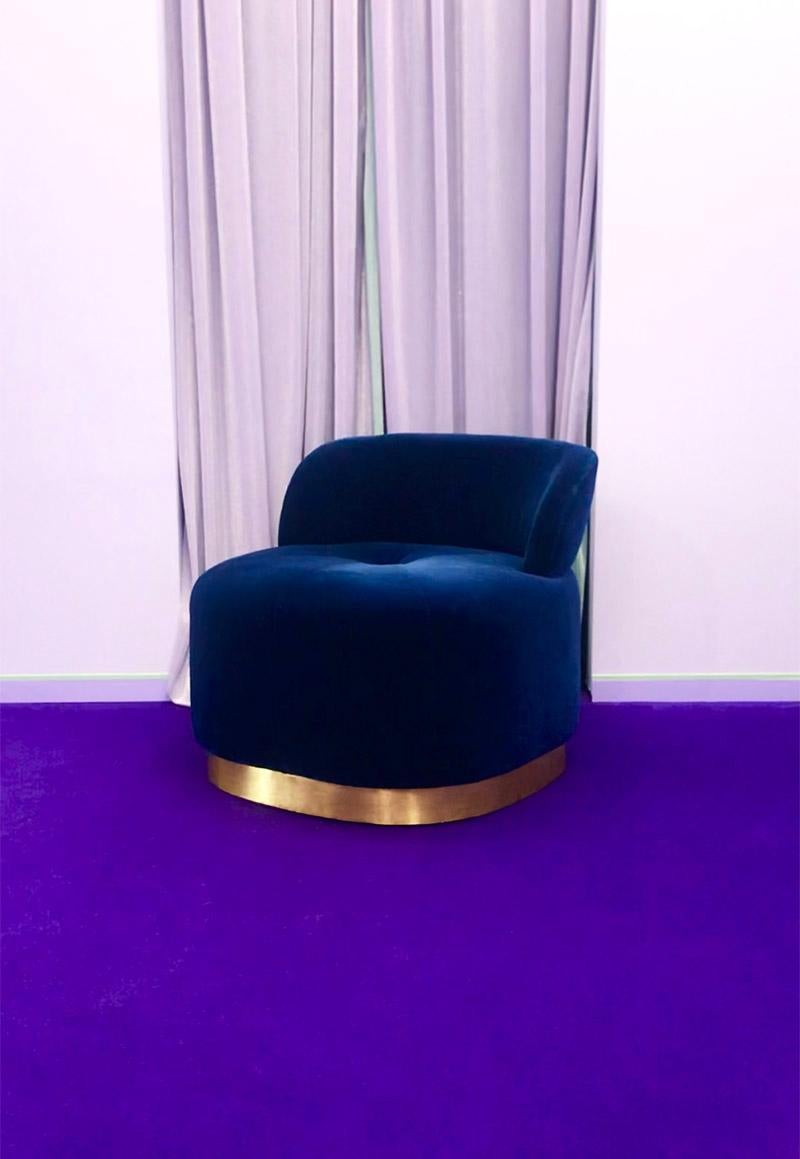 Midcentury Modern Navy Velvet and Brass Majestic Chair Handcrafted and Custom For Sale 5