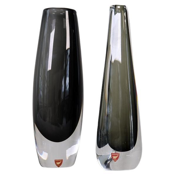 Mid-Century Modern Nils Landberg Orrefors Set of 2 Vases, circa 1950s, Sweden For Sale