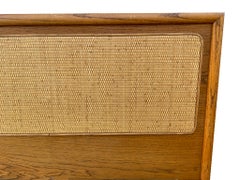 Mid-Century Modern Oak and Cane King Bed Headboard by Lane