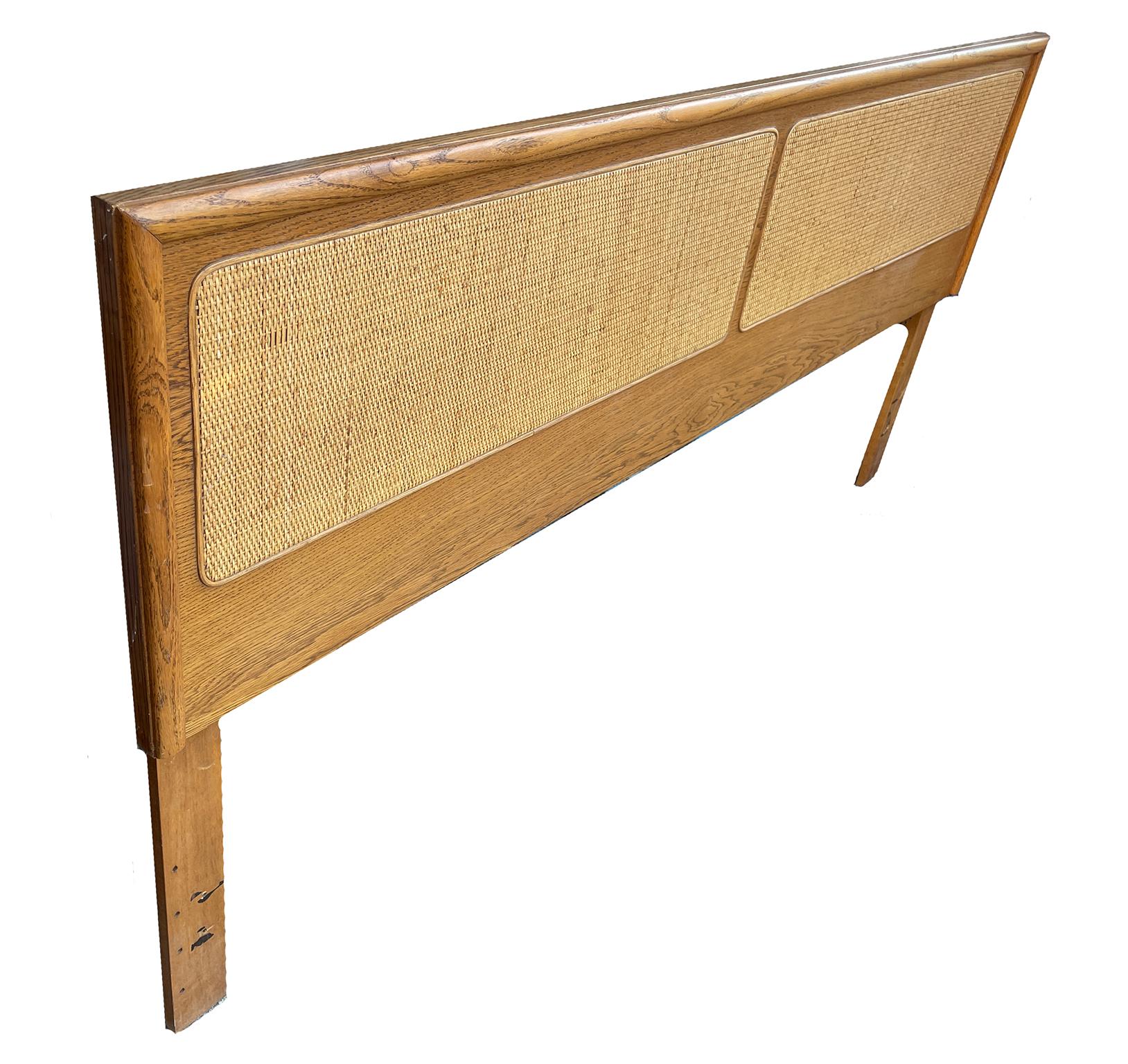 Caning Mid-Century Modern Oak and Cane King Bed Headboard by Lane For Sale