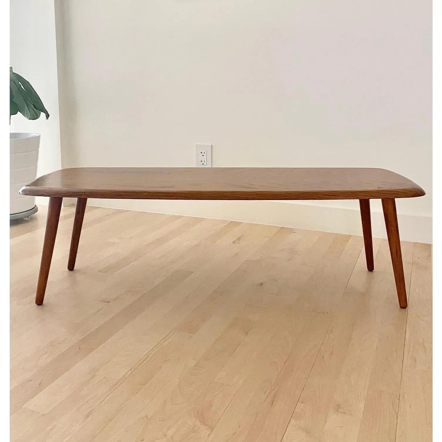 British Midcentury Modern Oak Coffee Table on Splayed Legs For Sale