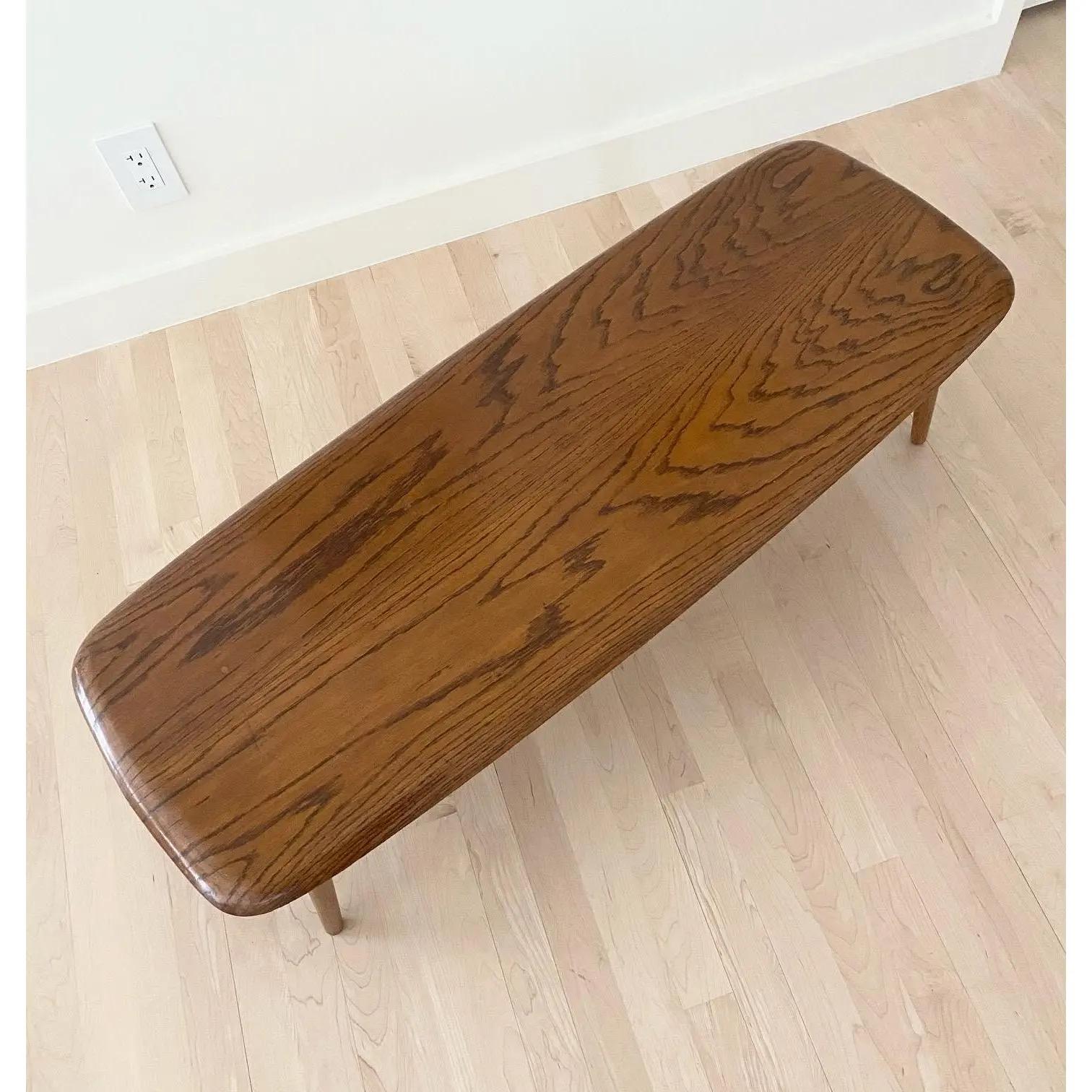 Carved Midcentury Modern Oak Coffee Table on Splayed Legs For Sale