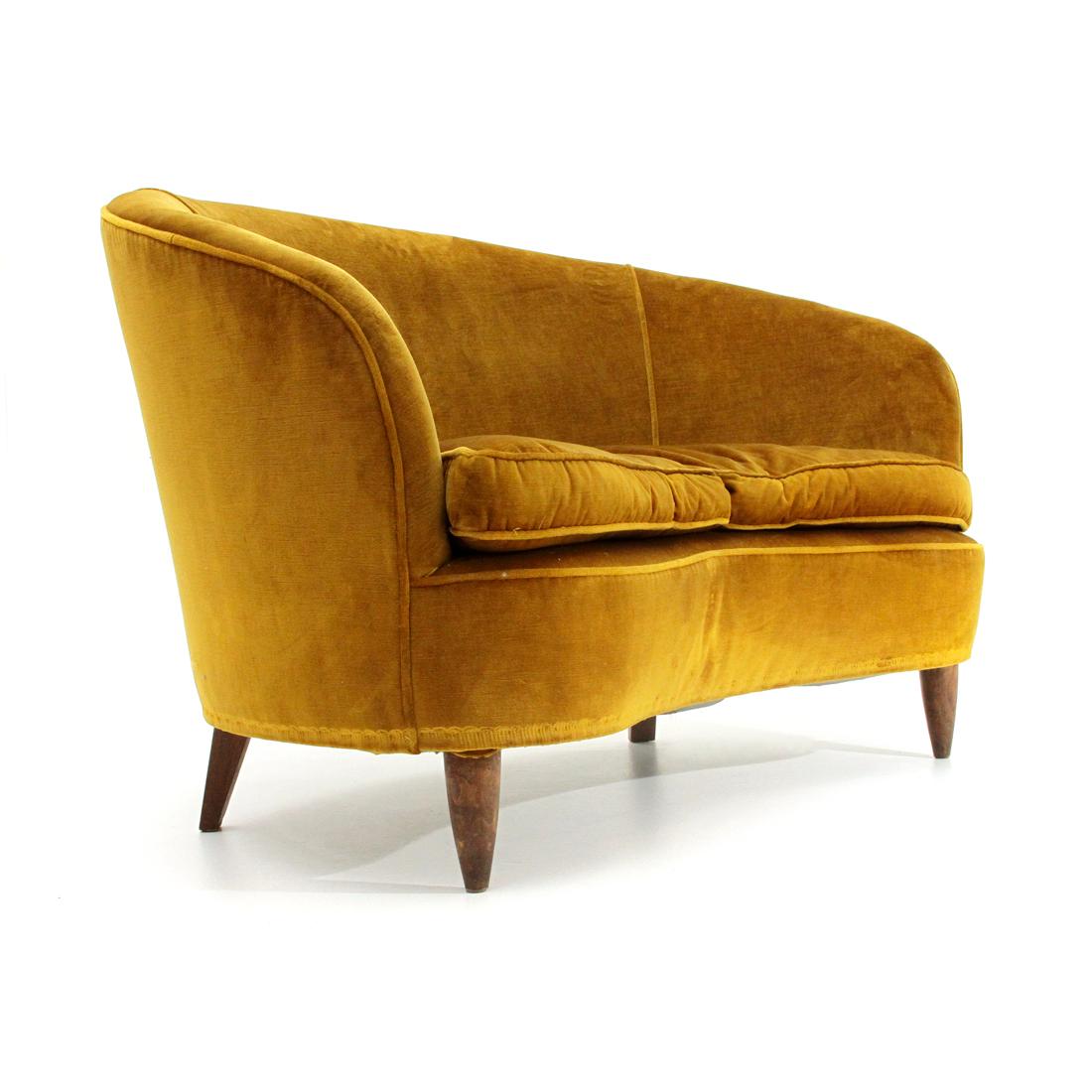 Italian Mid-Century Modern Ocher Velvet 2-Seat Sofa, 1930s