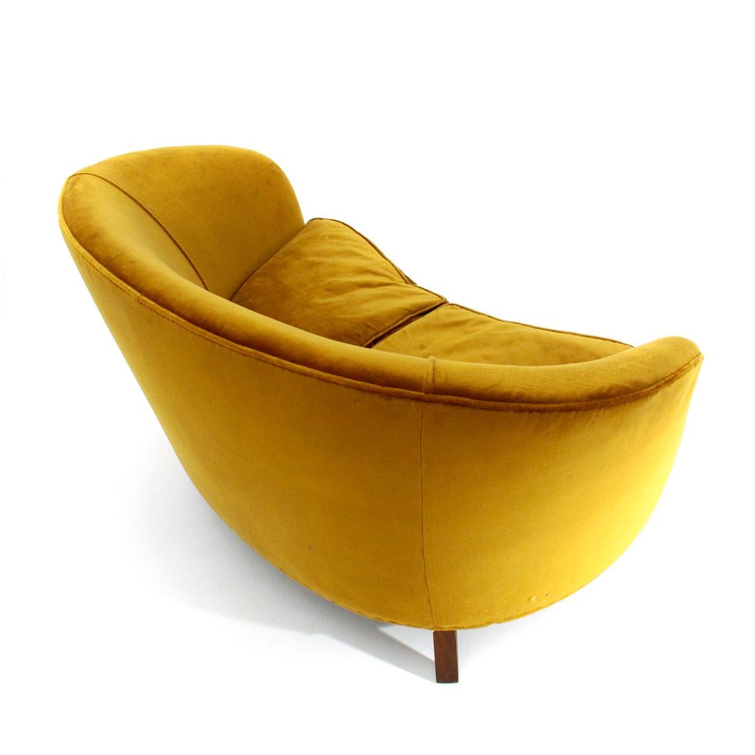 Mid-20th Century Mid-Century Modern Ocher Velvet 2-Seat Sofa, 1930s