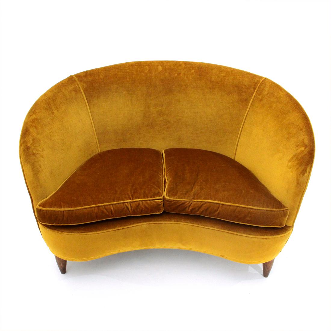 Mid-Century Modern Ocher Velvet 2-Seat Sofa, 1930s 2