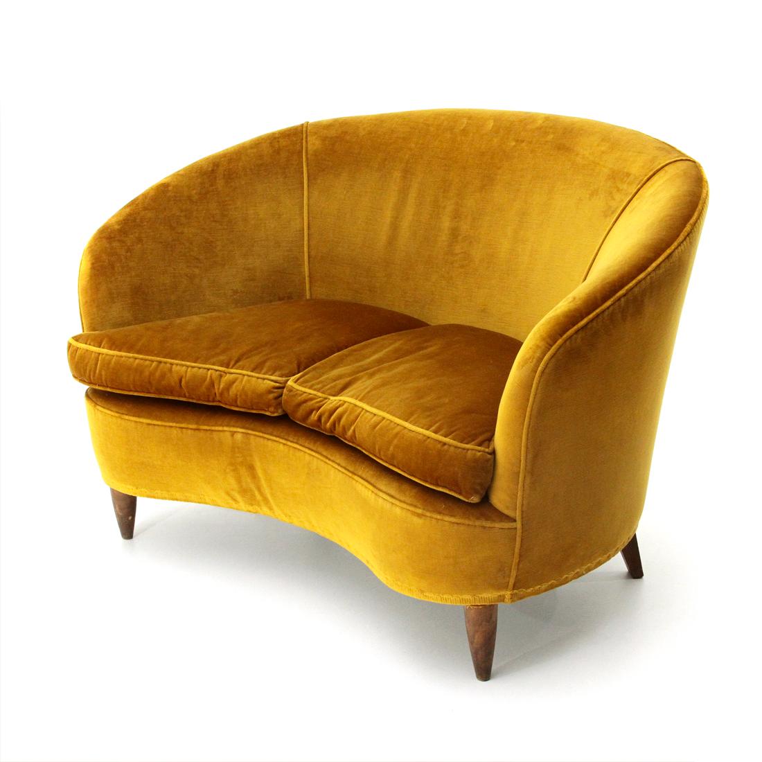 Mid-Century Modern Ocher Velvet 2-Seat Sofa, 1930s 3