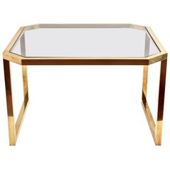 Mid-Century Modern Octagonal Brass Italian Table with Glass Top, 1970s