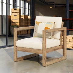 Midcentury Modern Outdoor Club Chair Brown Solid Acacia Wood