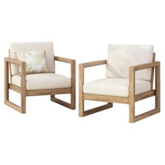 Midcentury Modern Outdoor Club Chair Brown Solid Acacia Wood