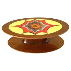 Midcentury Modern Oval Wood Coffee Table, Italy 1960