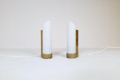 Midcentury Modern Pair of Brass and Opaline Wall Lamps Attributed to Asea Sweden