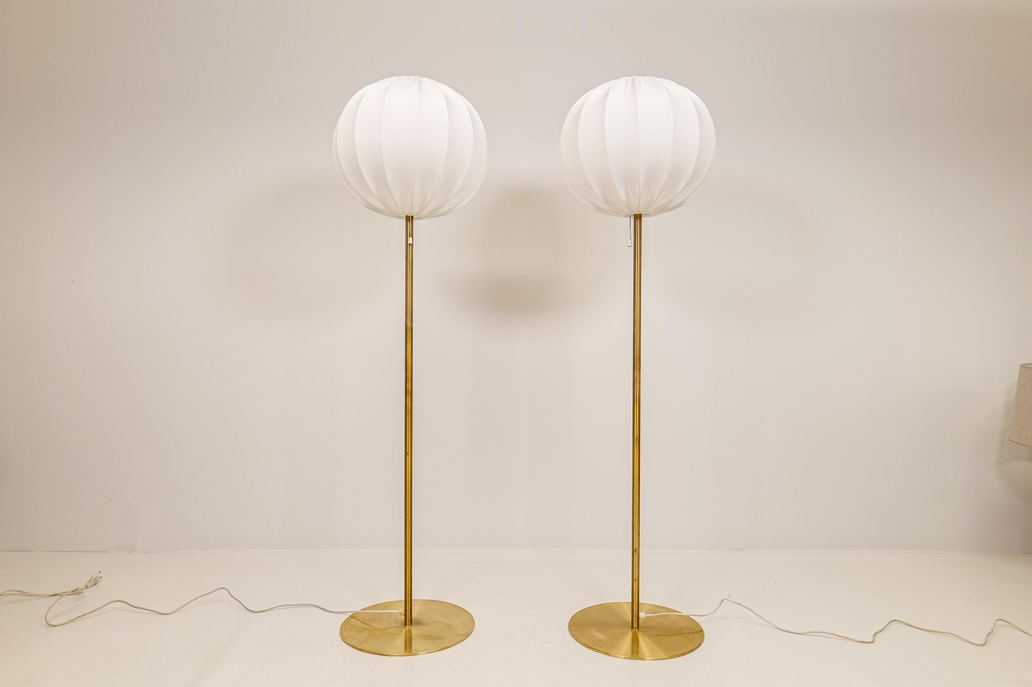 Scandinavian Modern Mid-Century Modern Pair of Brass Floor Lamps Luxus, Sweden, 1970s For Sale