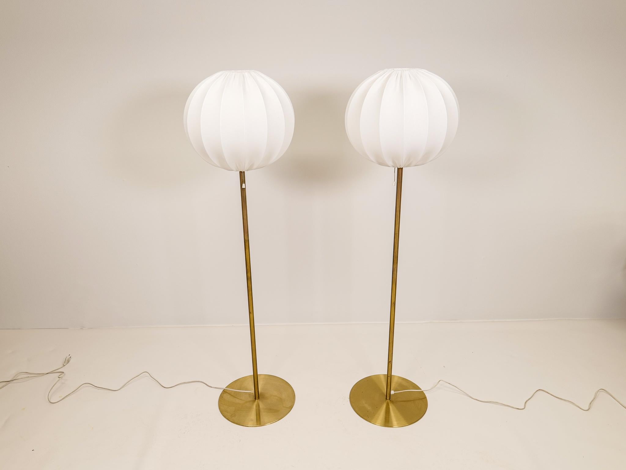 Swedish Mid-Century Modern Pair of Brass Floor Lamps Luxus, Sweden, 1970s For Sale