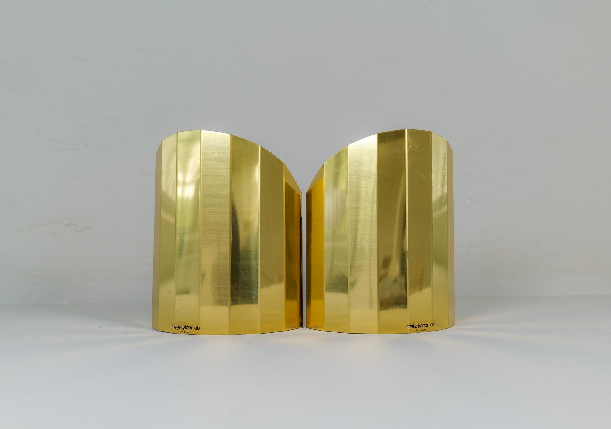 Swedish Mid-Century Modern Pair of Brass Sconces Atelje Lyktan Sweden 1970s For Sale