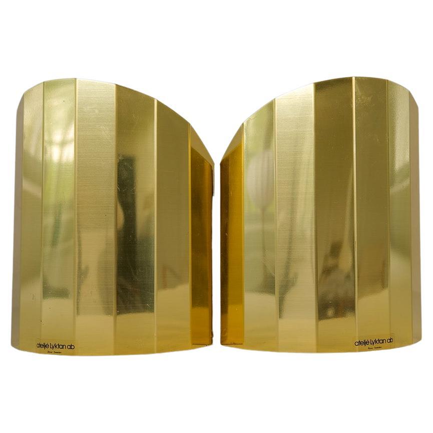 Mid-Century Modern Pair of Brass Sconces Atelje Lyktan Sweden 1970s For Sale