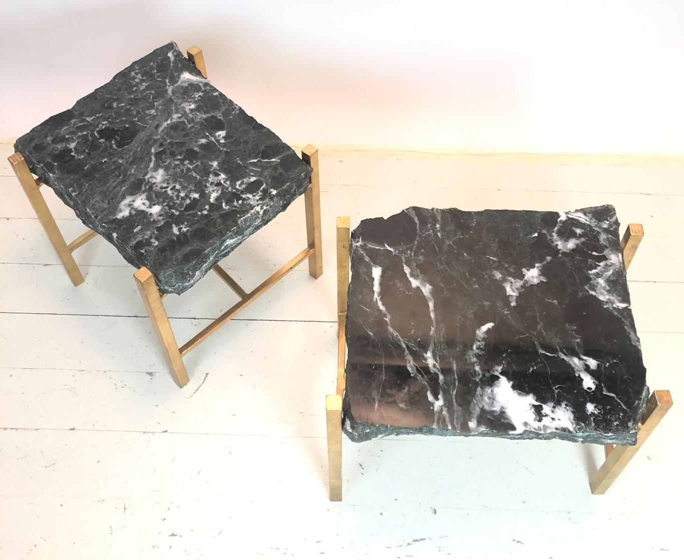 Iron Mid-Century Modern Pair of Breccia Marble Side Tables by Banci in Firenze, 1970s