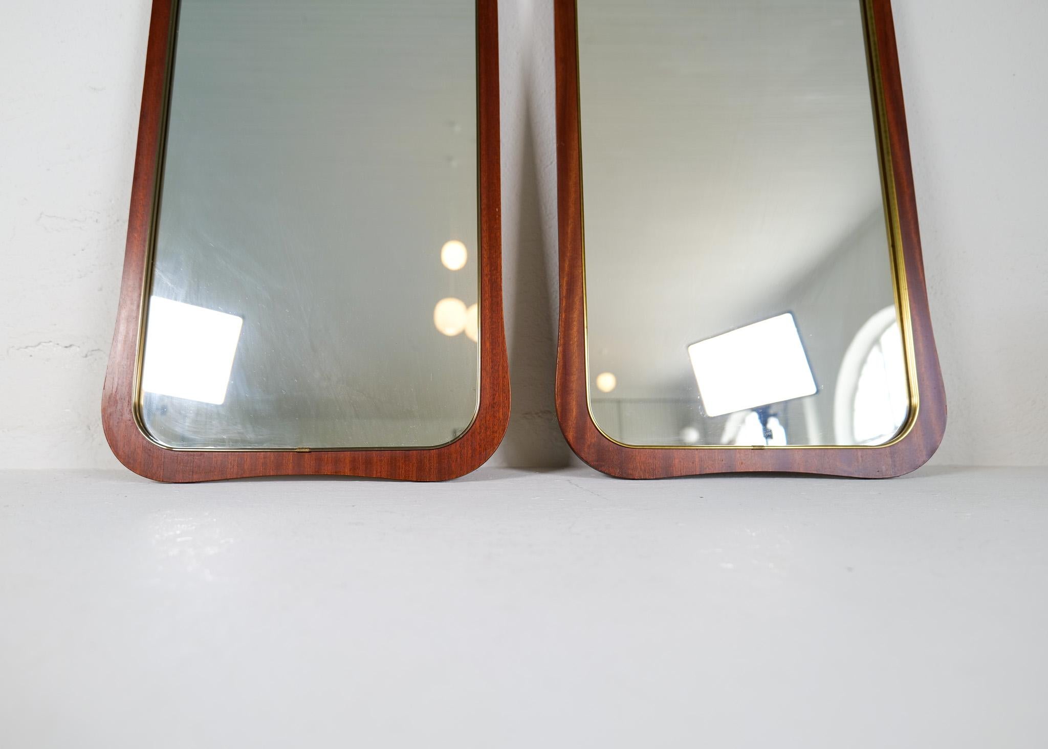 Midcentury Modern Pair of Wood and Brass Mirrors Sweden 1950s For Sale 4