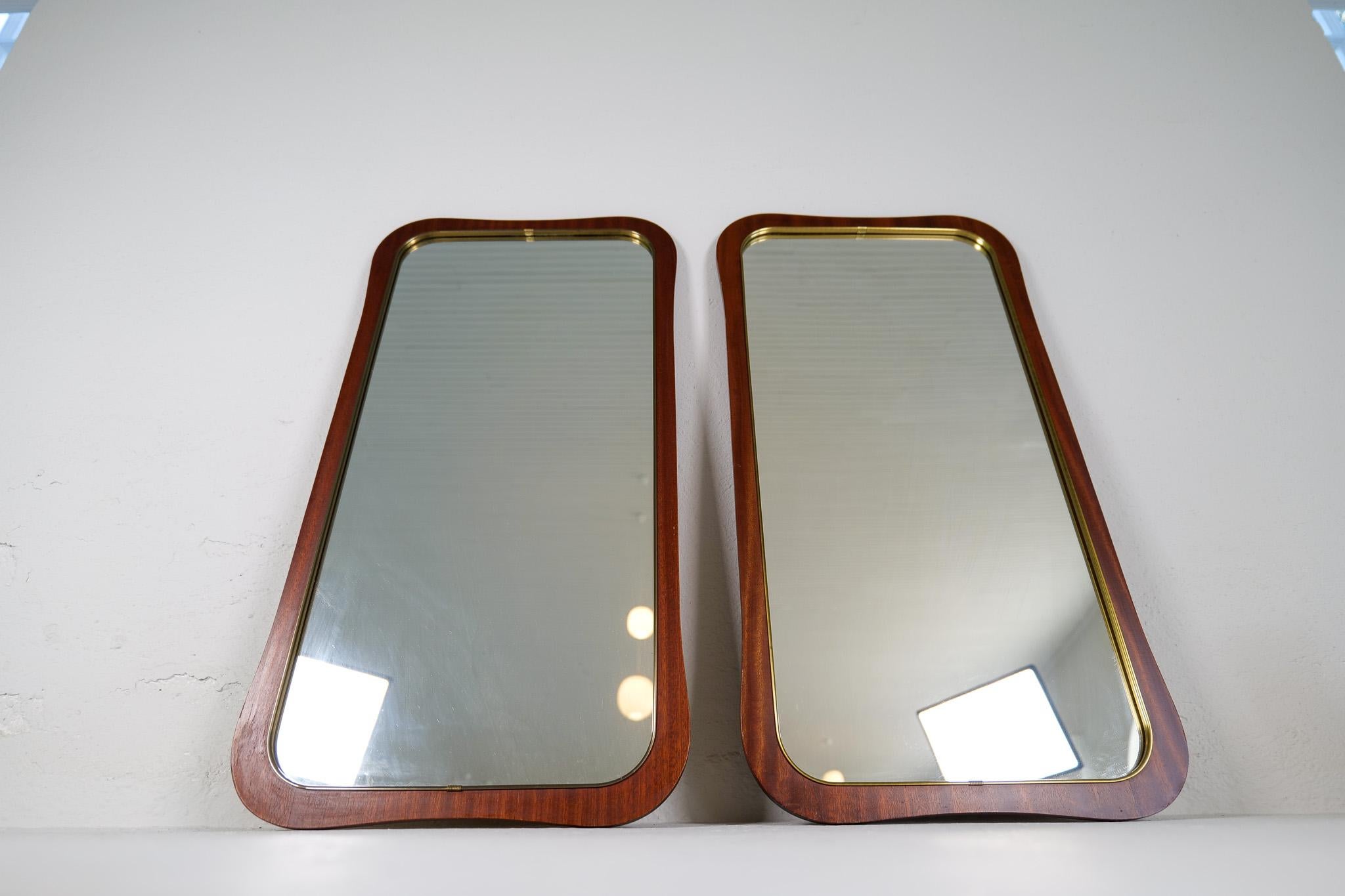 Midcentury Modern Pair of Wood and Brass Mirrors Sweden 1950s For Sale 5