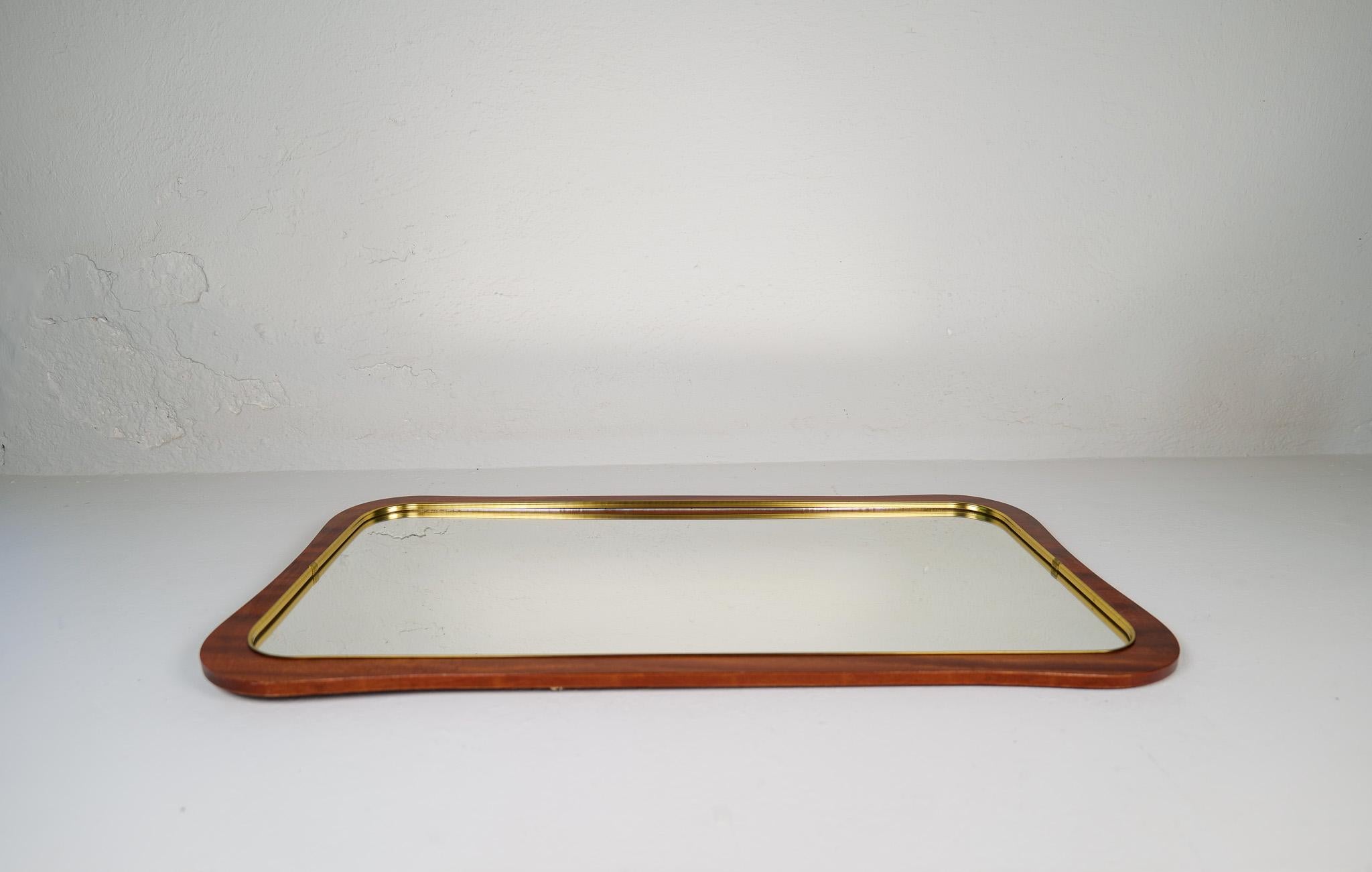Midcentury Modern Pair of Wood and Brass Mirrors Sweden 1950s For Sale 8